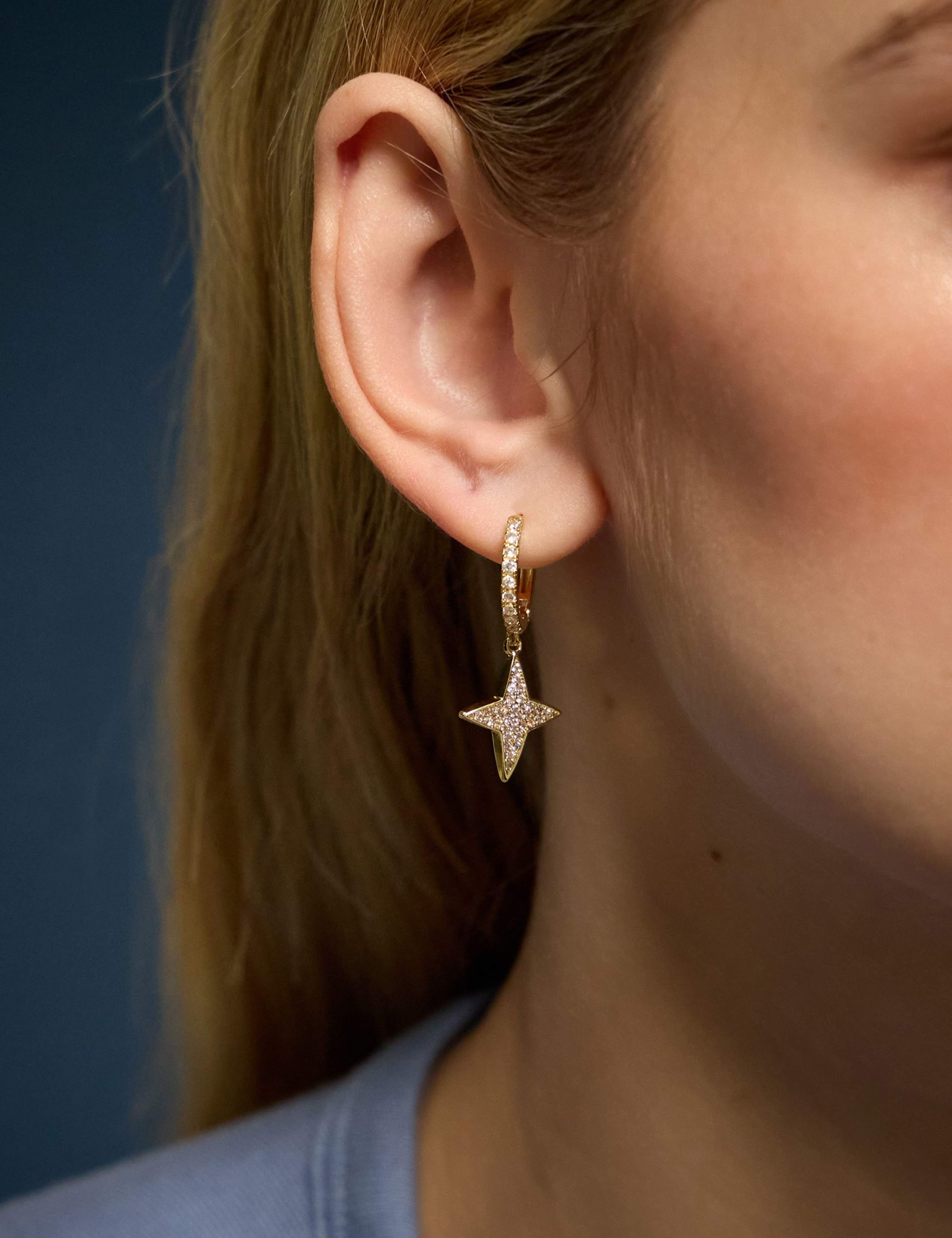 Gold Plated Sparkle Star Hoop Earrings 1 of 3