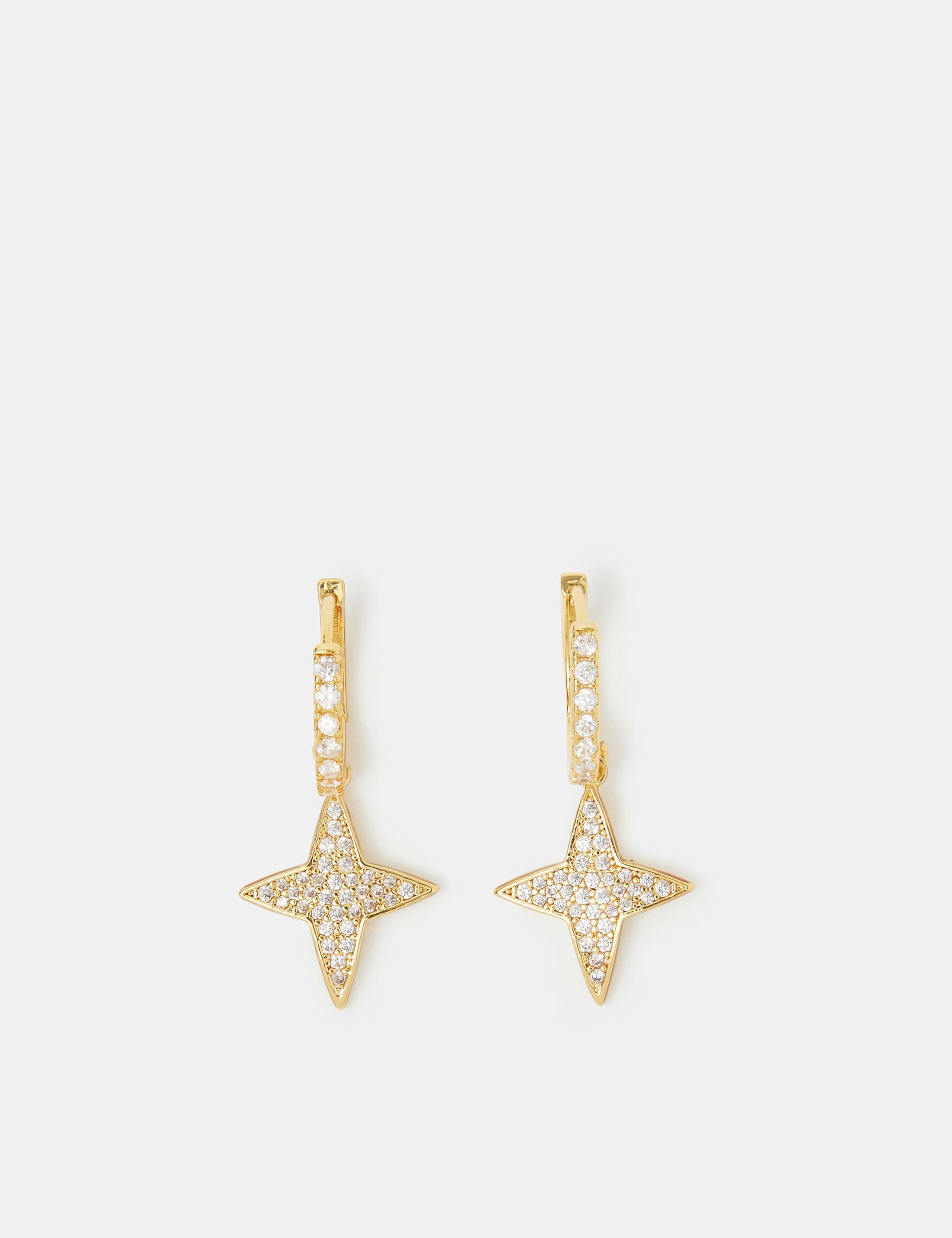 14ct Gold Plated Sparkle Star Hoop Earrings 2 of 3