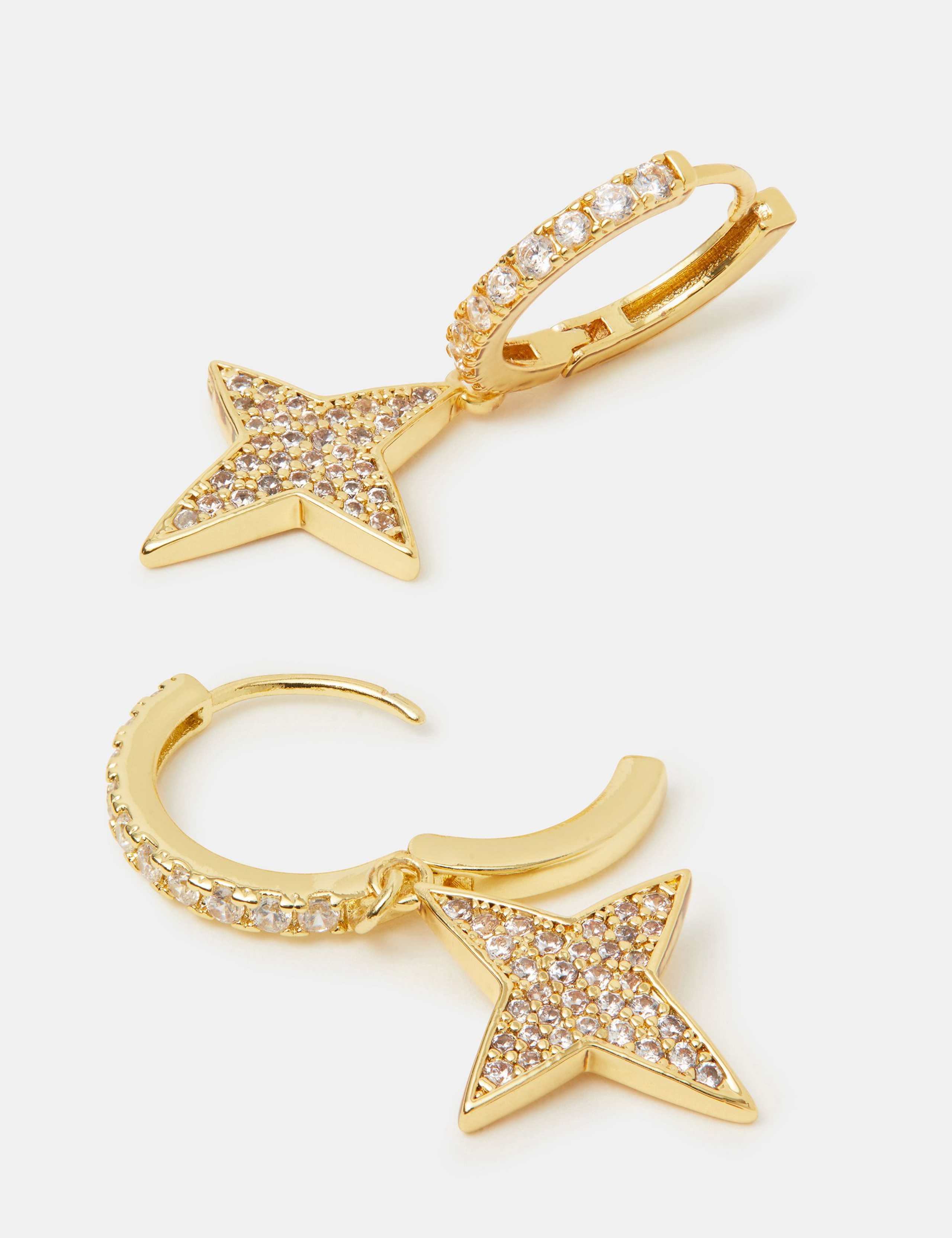 14ct Gold Plated Sparkle Star Hoop Earrings 3 of 3