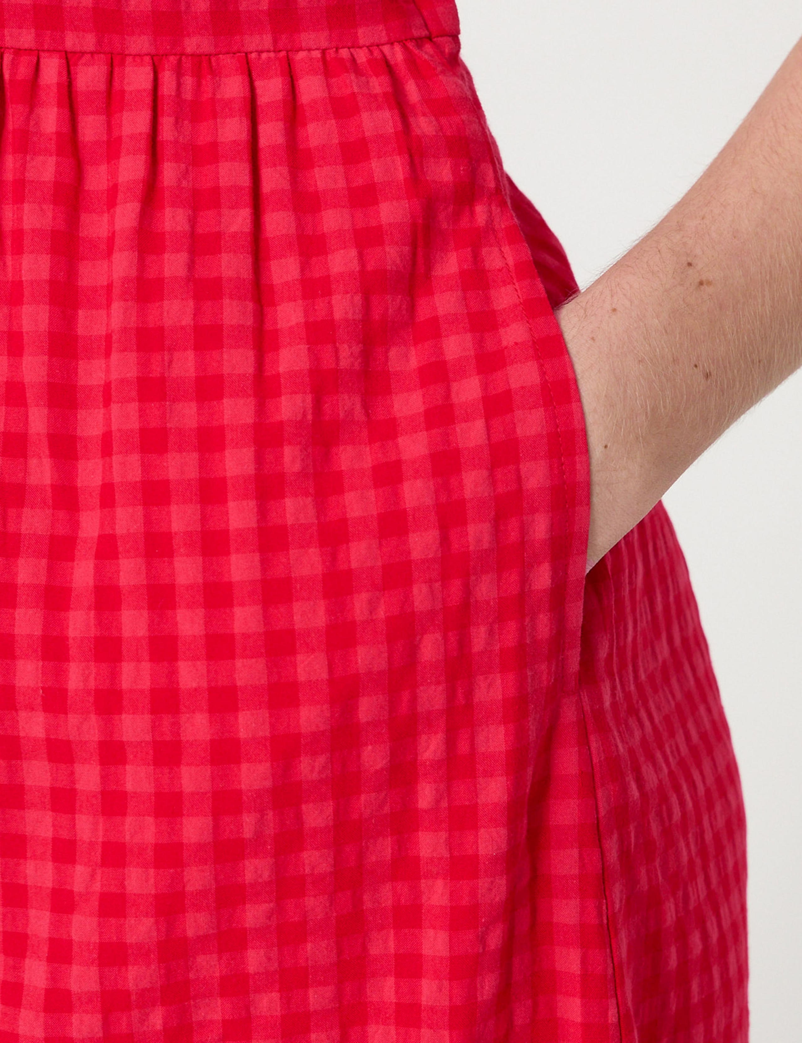 Cotton Blend Gingham Midi Waisted Dress 2 of 5