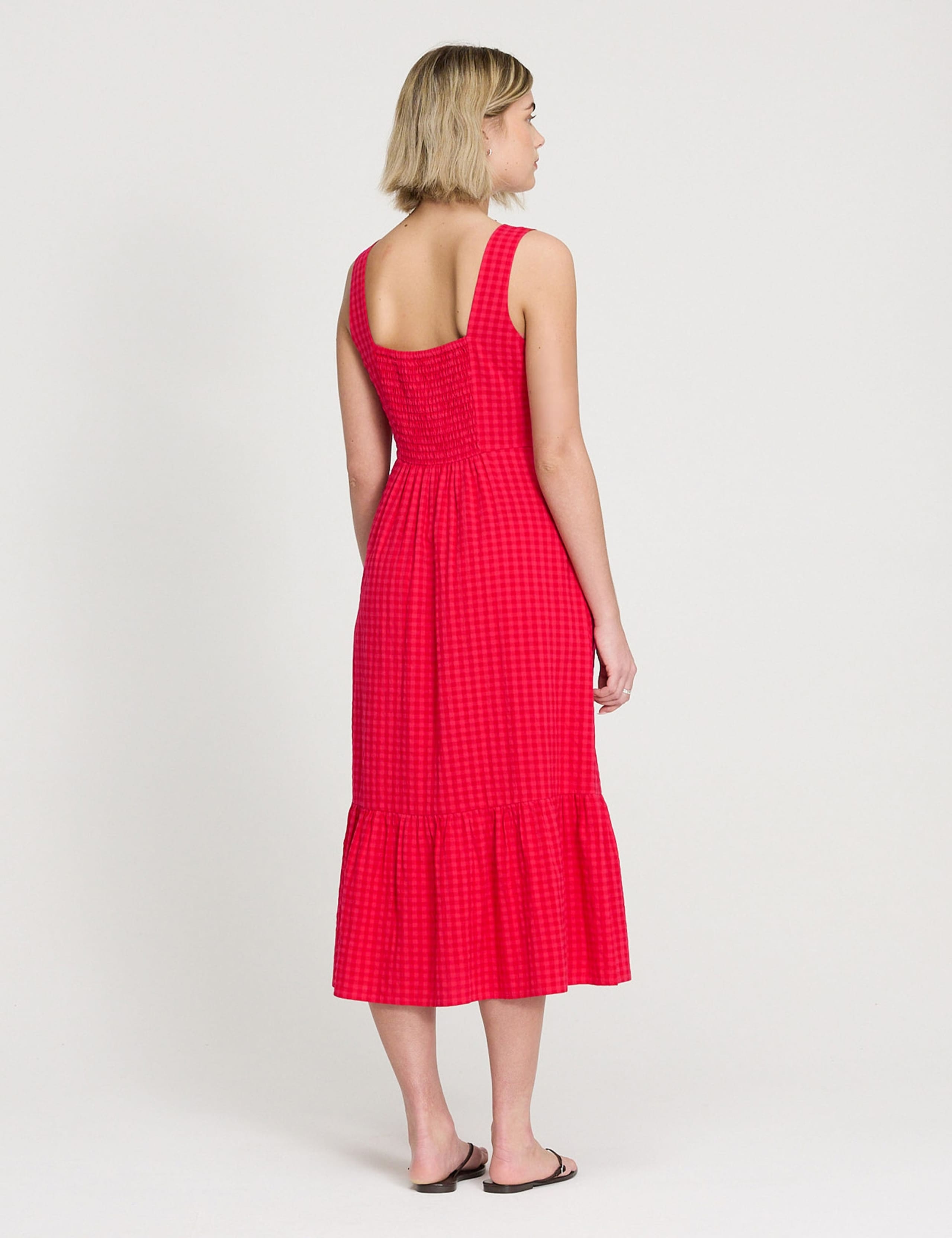 Cotton Blend Gingham Midi Waisted Dress 3 of 5