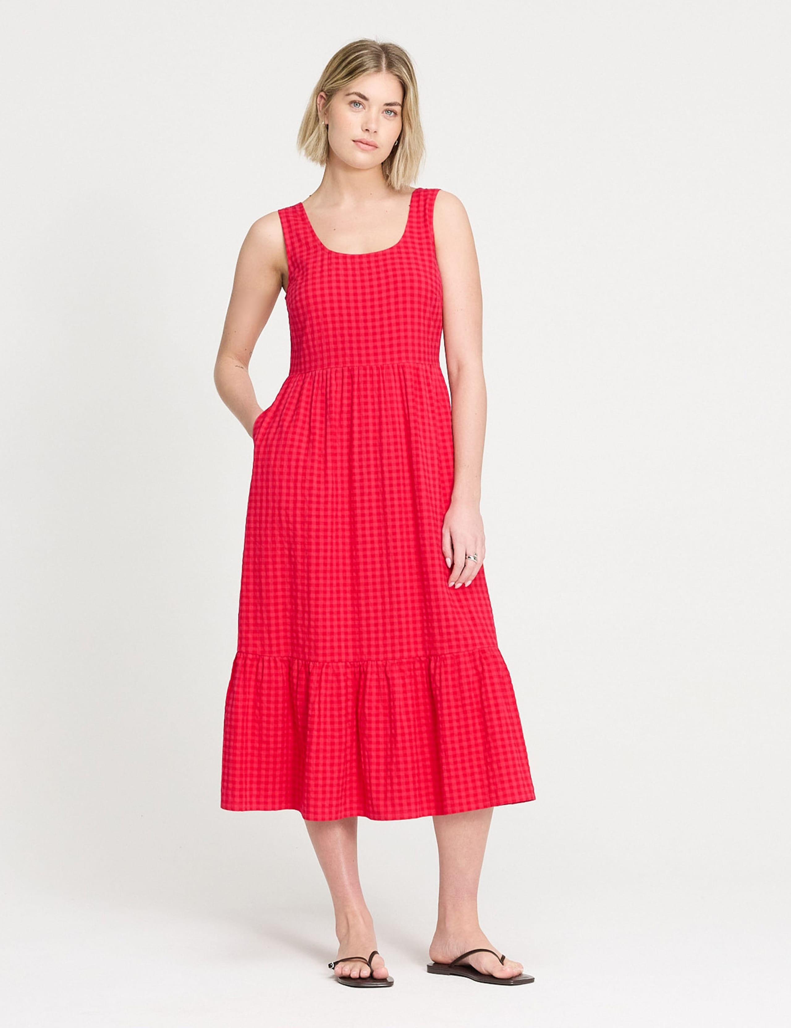 Cotton Blend Gingham Midi Waisted Dress 5 of 5