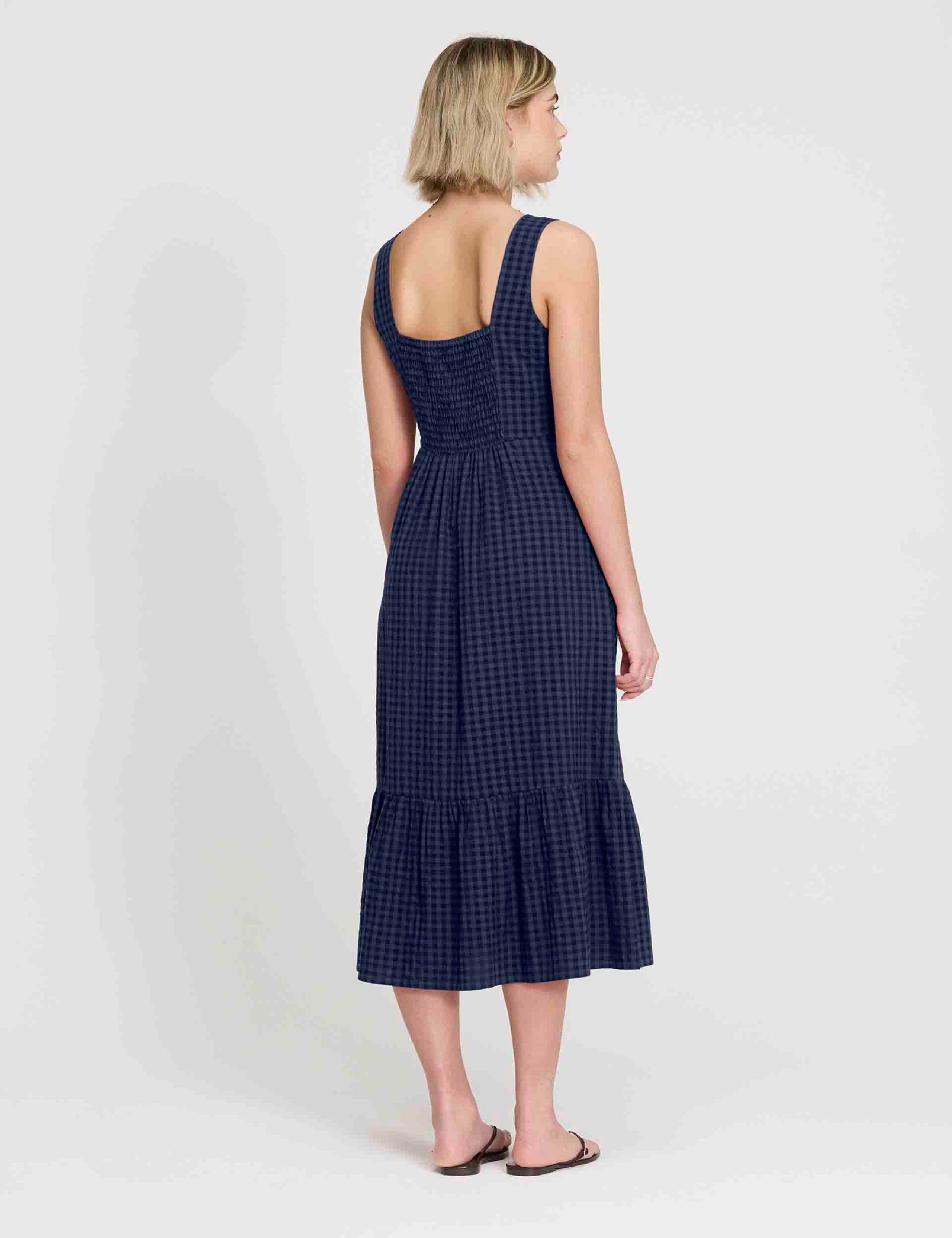 Cotton Blend Gingham Midi Waisted Dress 3 of 8