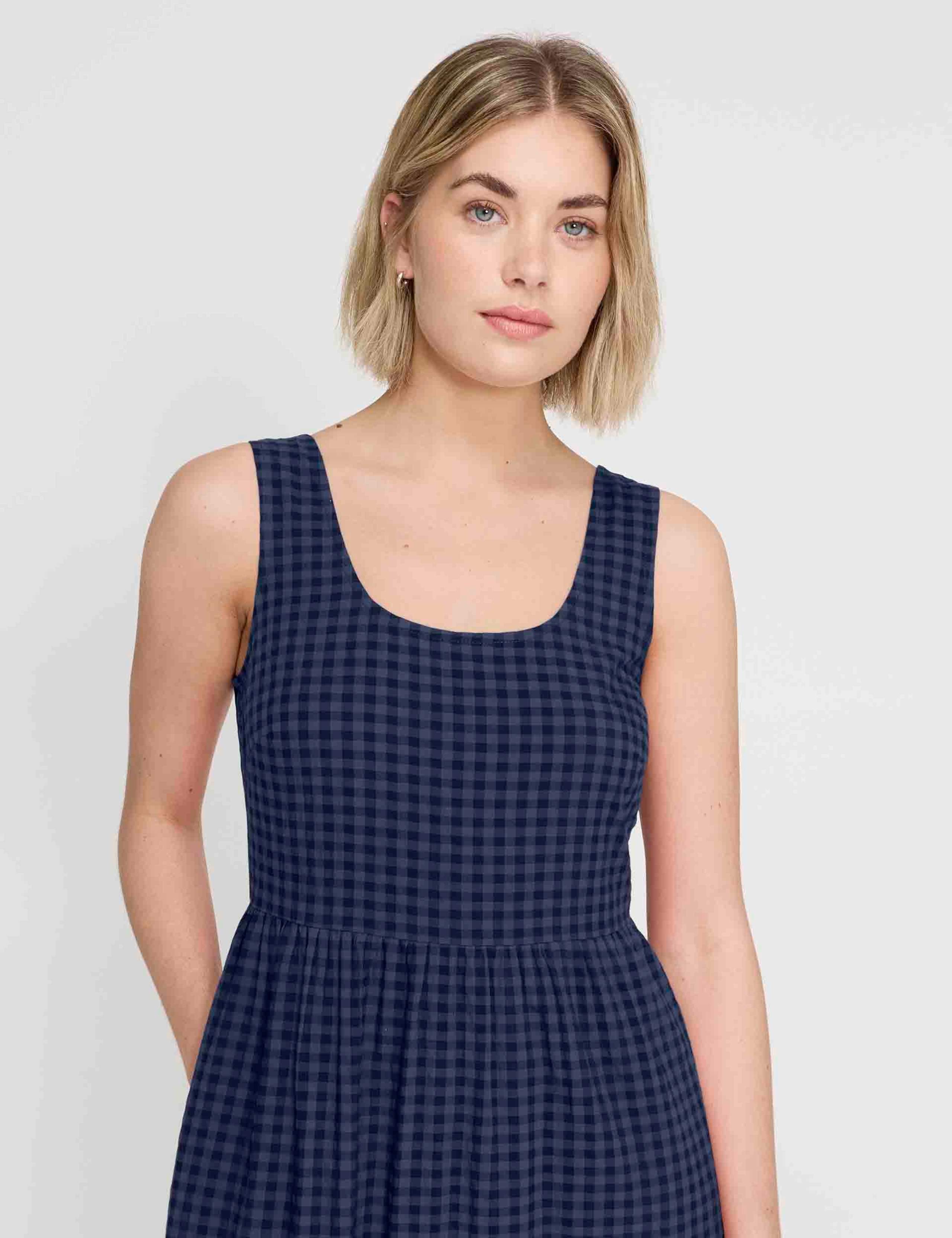 Cotton Blend Gingham Midi Waisted Dress 6 of 8