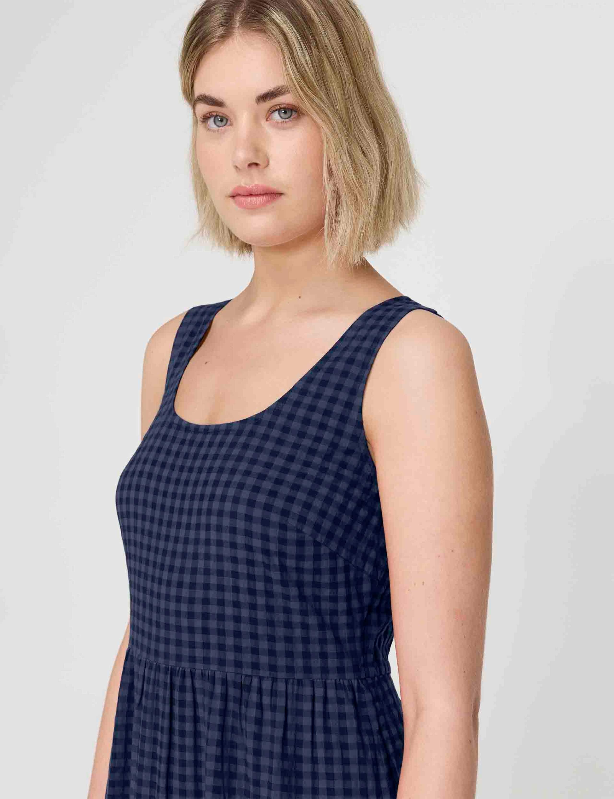Cotton Blend Gingham Midi Waisted Dress 7 of 8