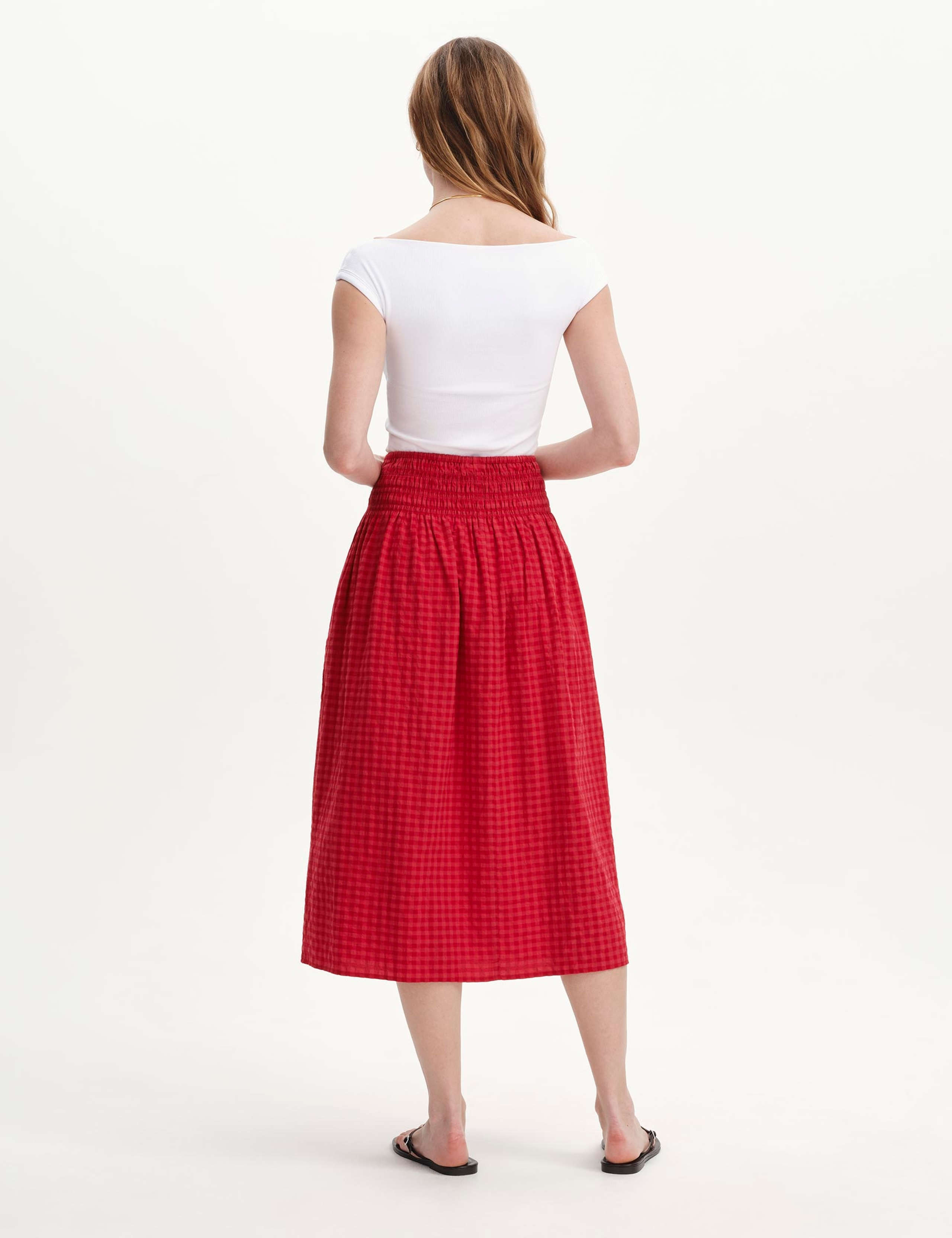 Cotton Blend Gingham Midi A-Line Skirt 5 of 5