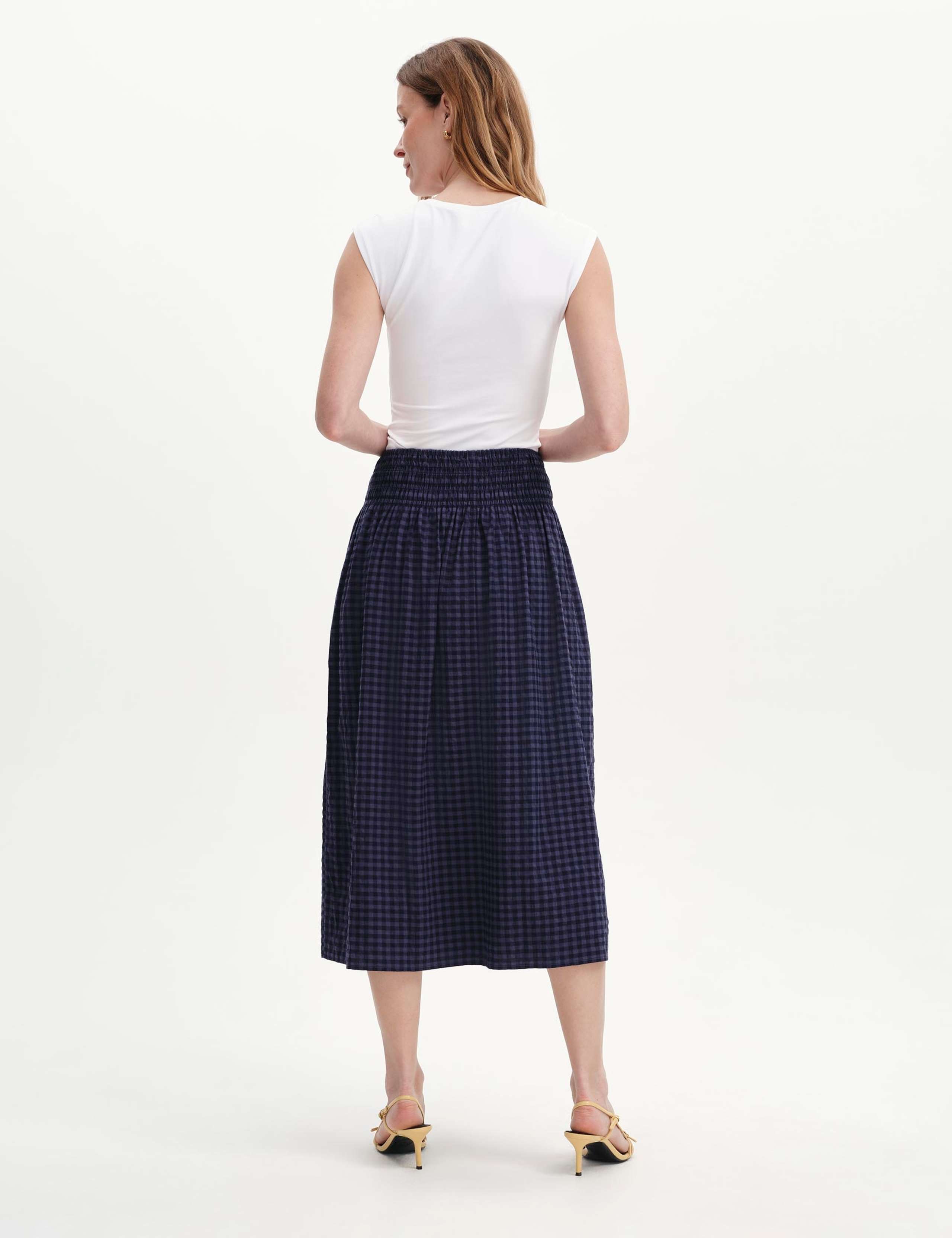 Cotton Blend Gingham Midi A-Line Skirt 3 of 6