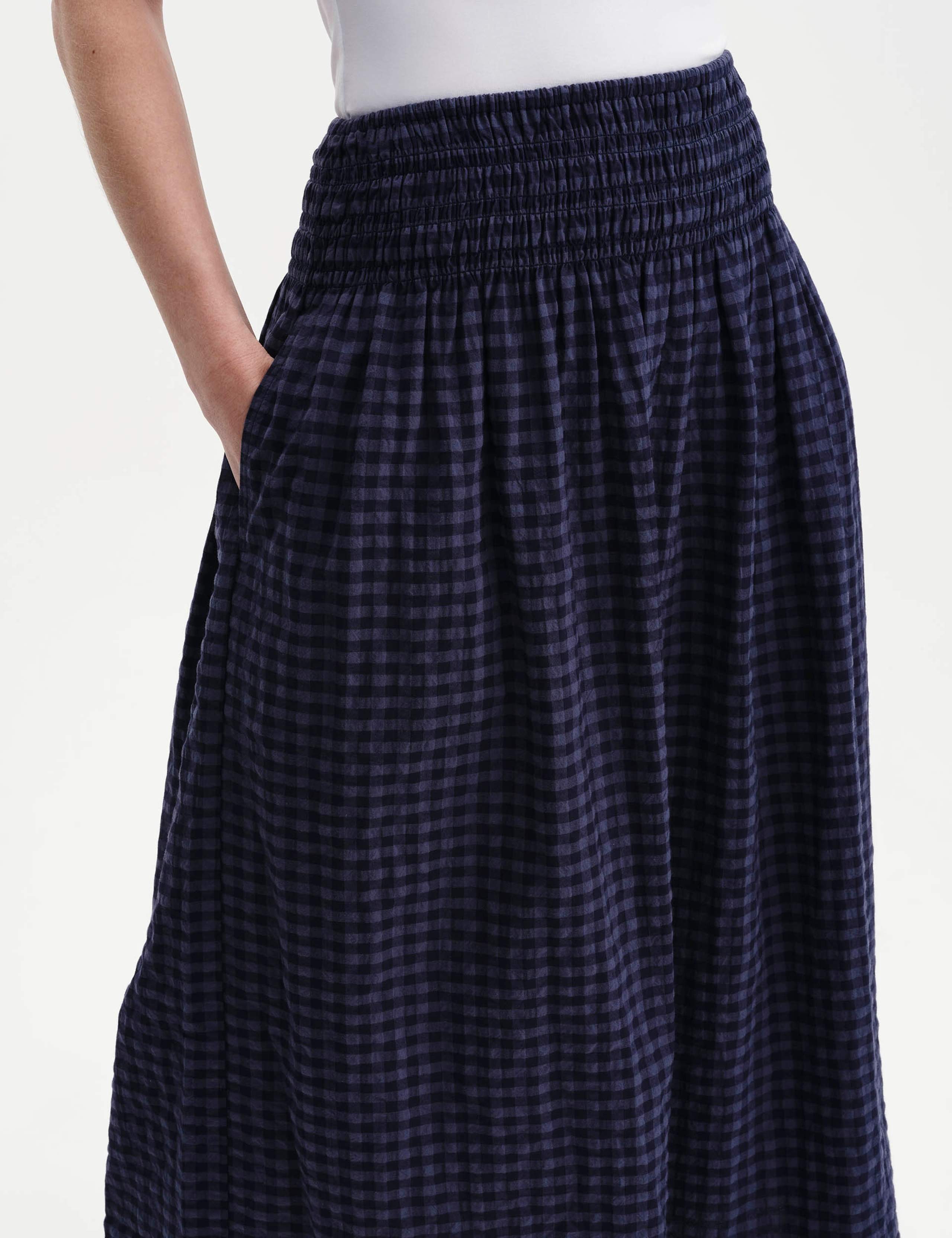 Cotton Blend Gingham Midi A-Line Skirt 4 of 6