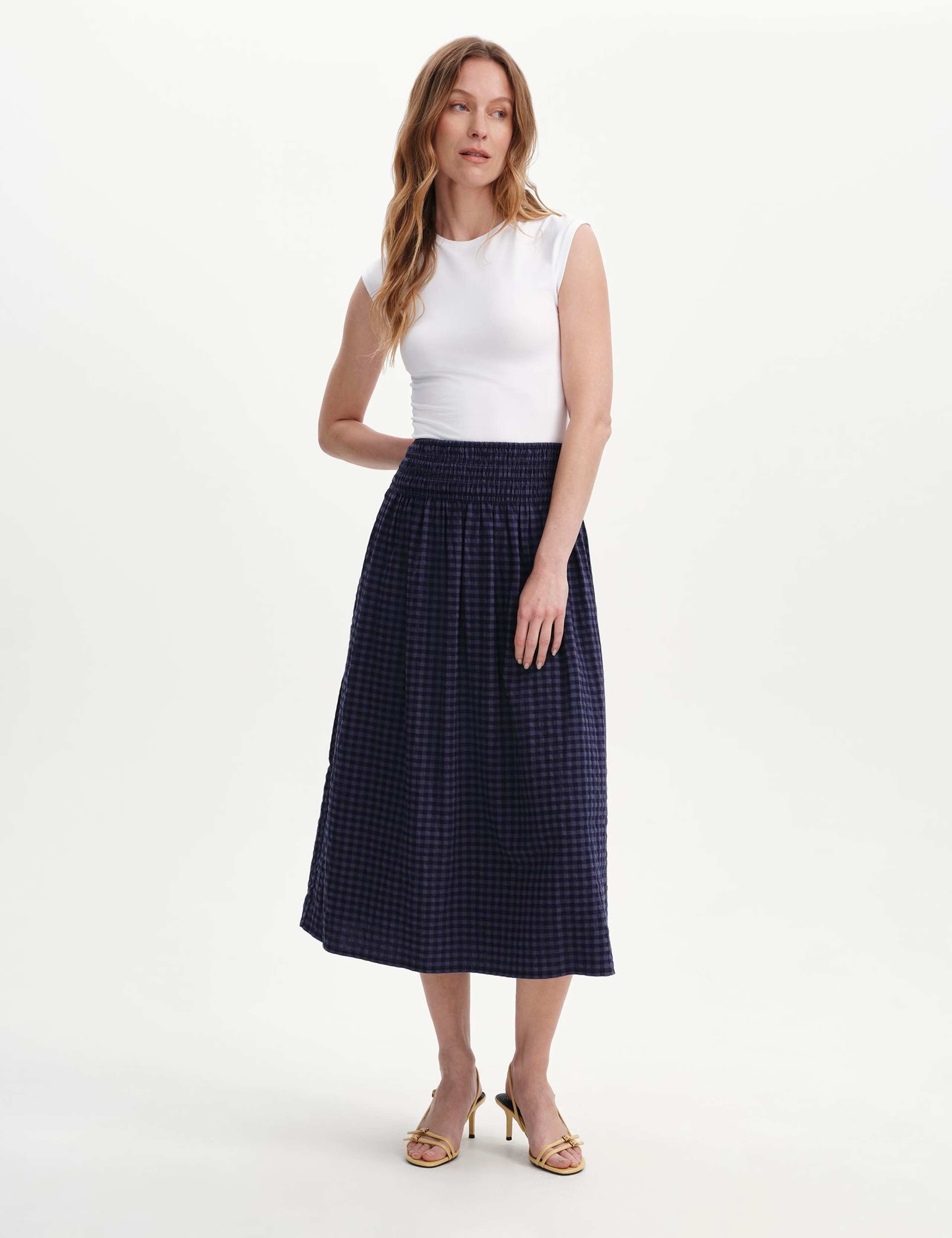 Cotton Blend Gingham Midi A-Line Skirt 6 of 6