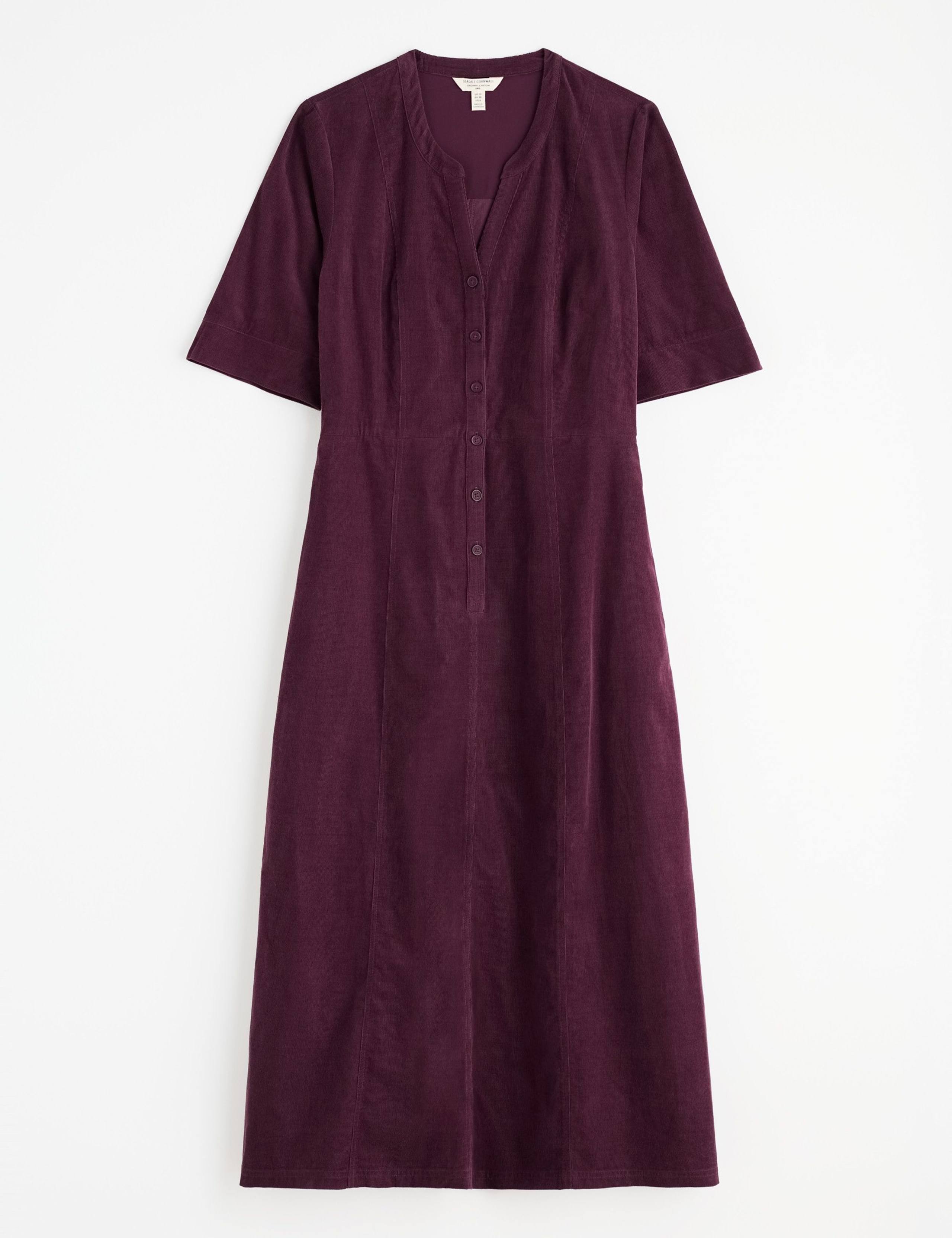 Pure Cotton Cord V-Neck Waisted Midi Dress 2 of 5