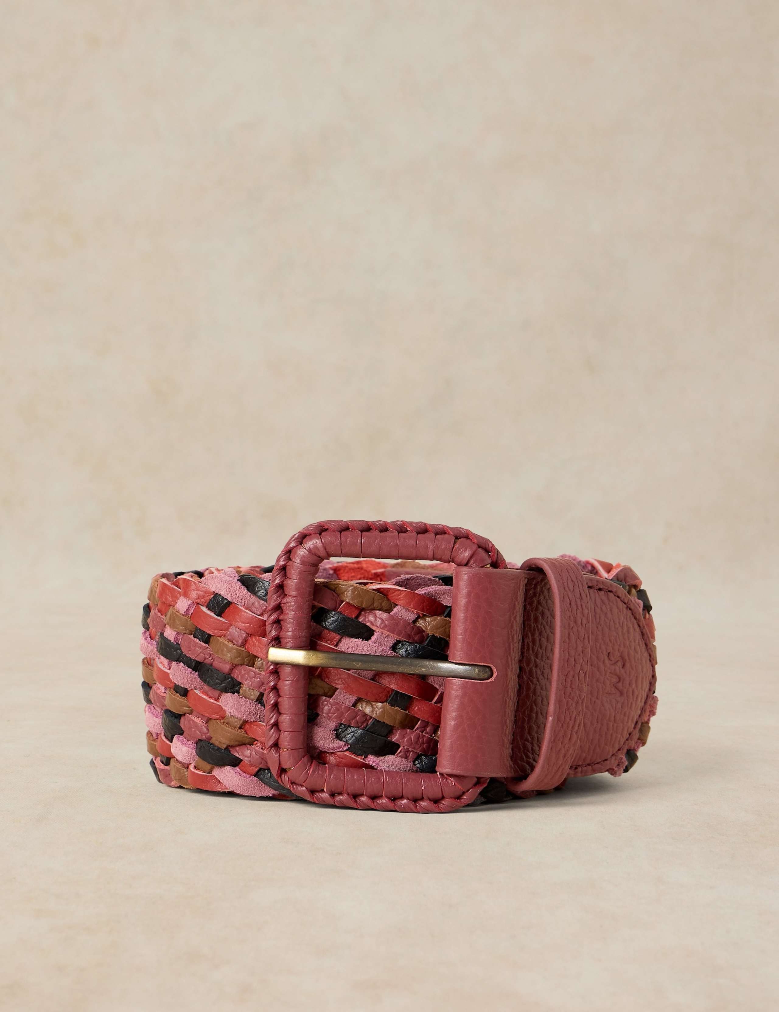 Leather and Suede Tonal Wide Weave Belt 1 of 3