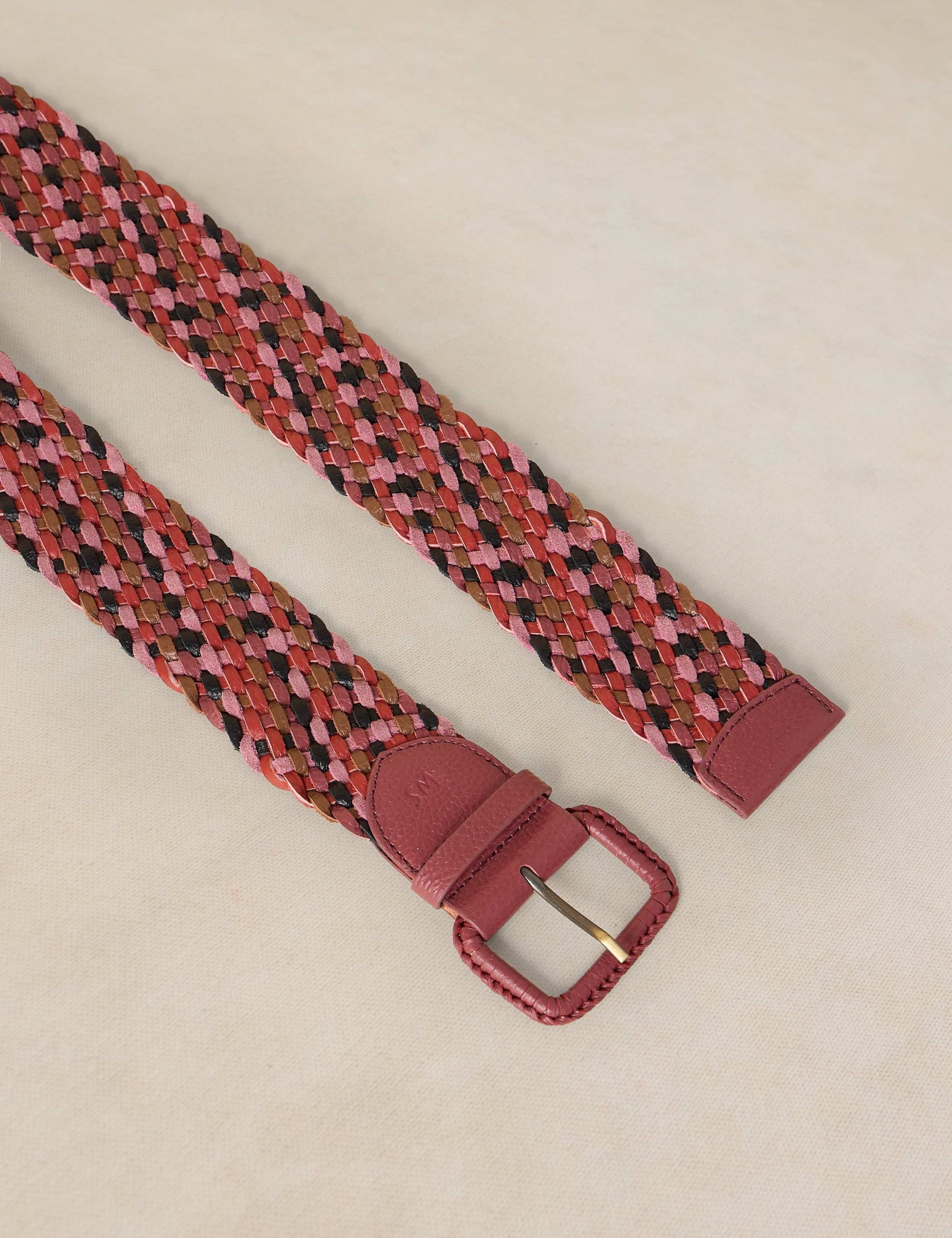 Leather and Suede Tonal Wide Weave Belt 2 of 3