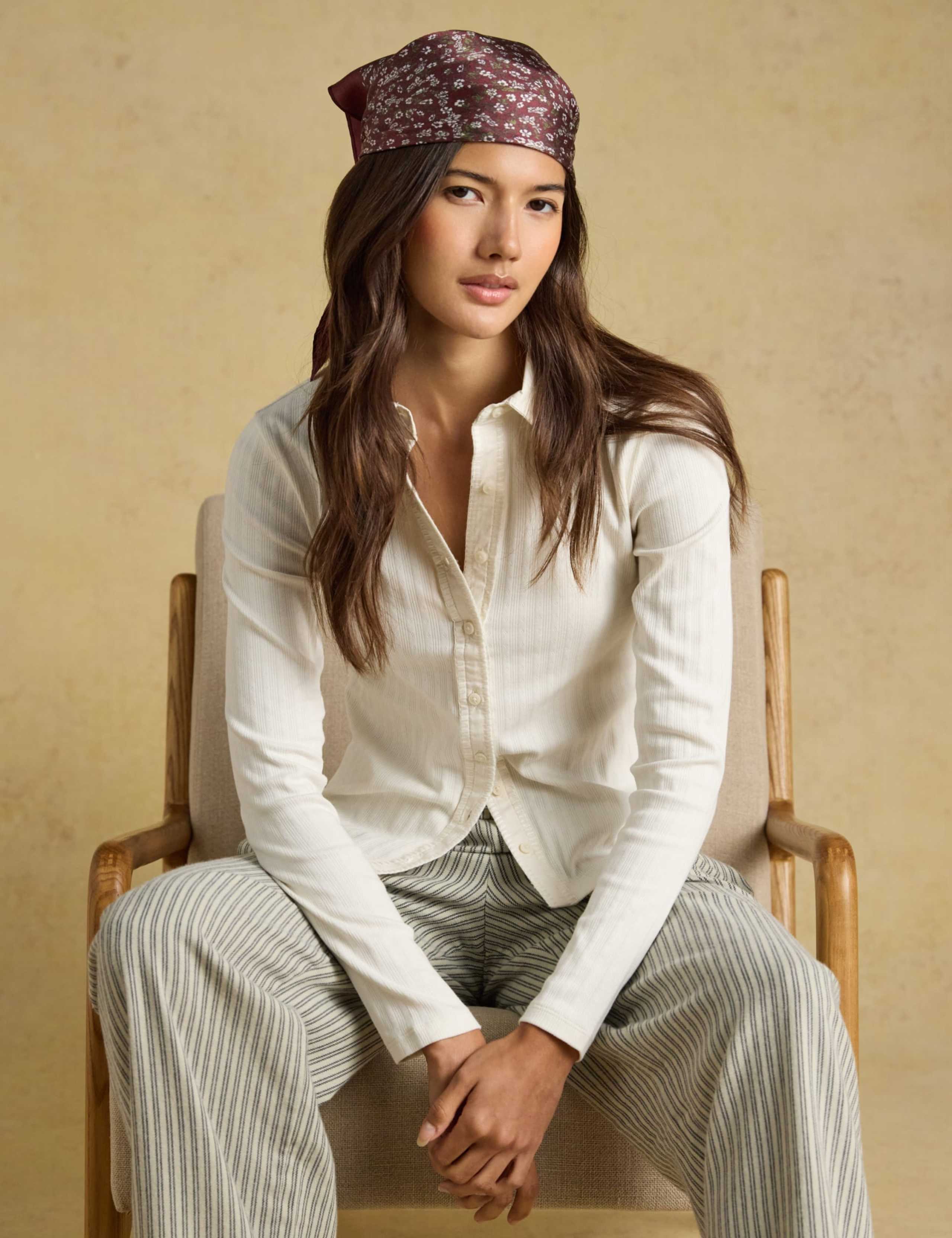 Cotton Rich Pointelle Jersey Fitted Shirt 2 of 6
