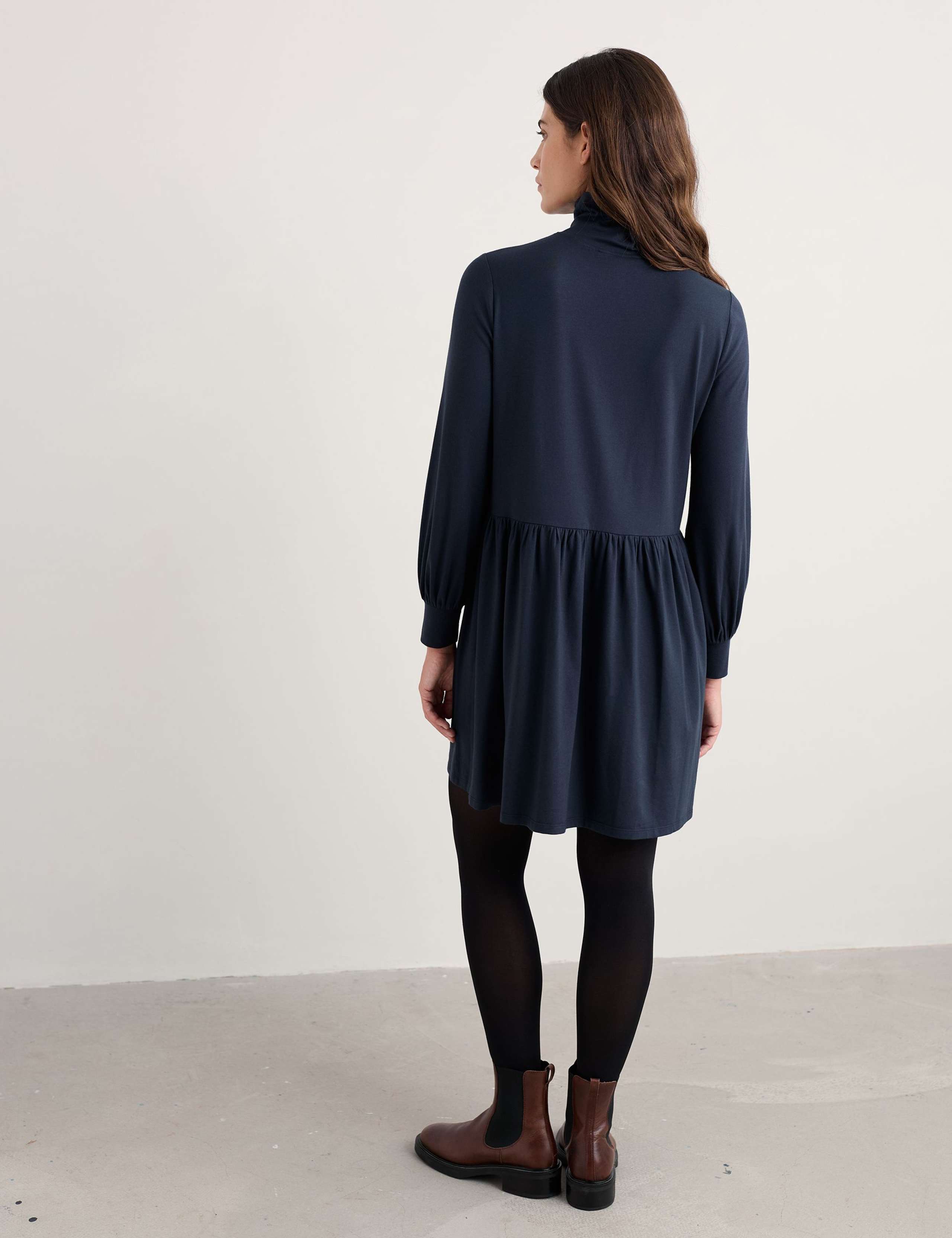 Cotton Rich Roll Neck Mini Waisted Dress 4 of 5