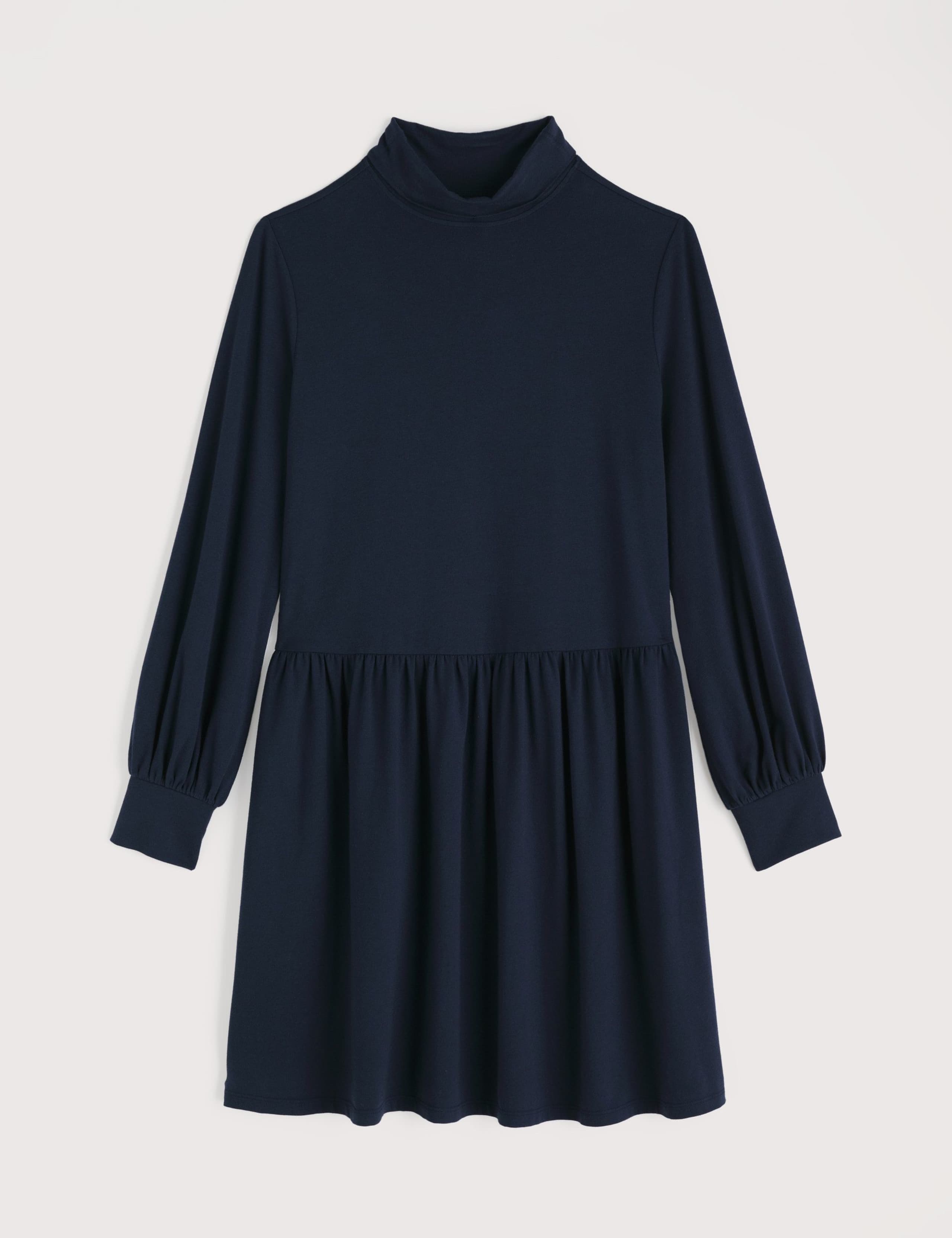 Cotton Rich Roll Neck Mini Waisted Dress 2 of 5
