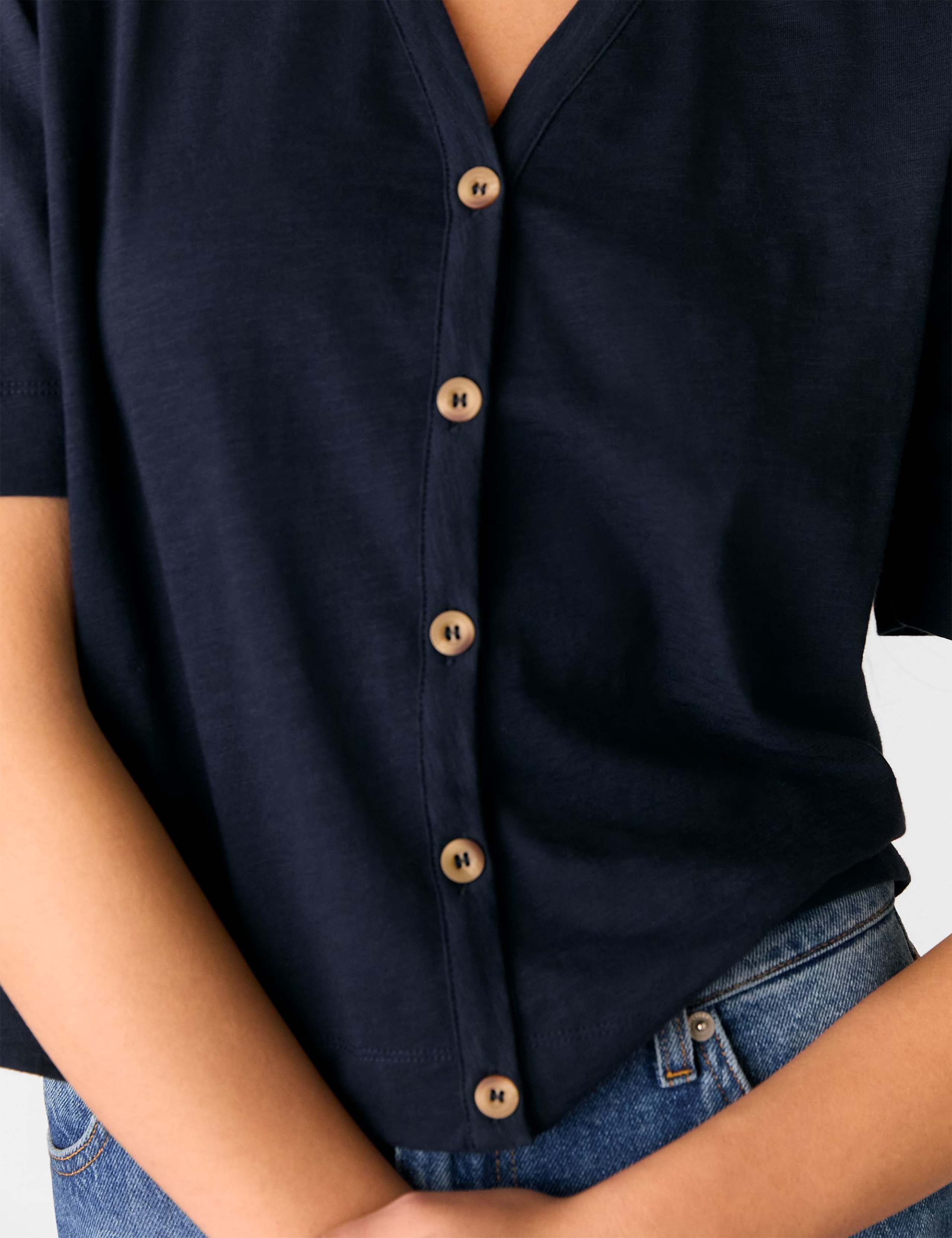 Pure Cotton V-Neck Button Through T-Shirt 4 of 4