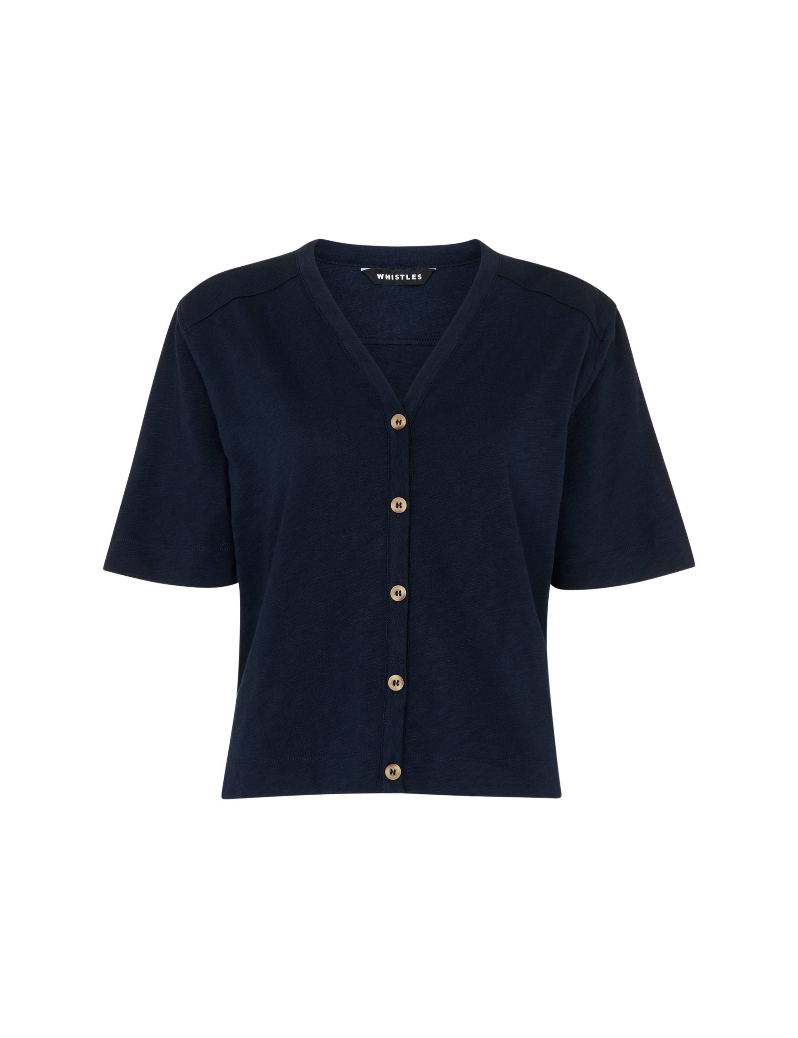 Pure Cotton V-Neck Button Through T-Shirt 2 of 4