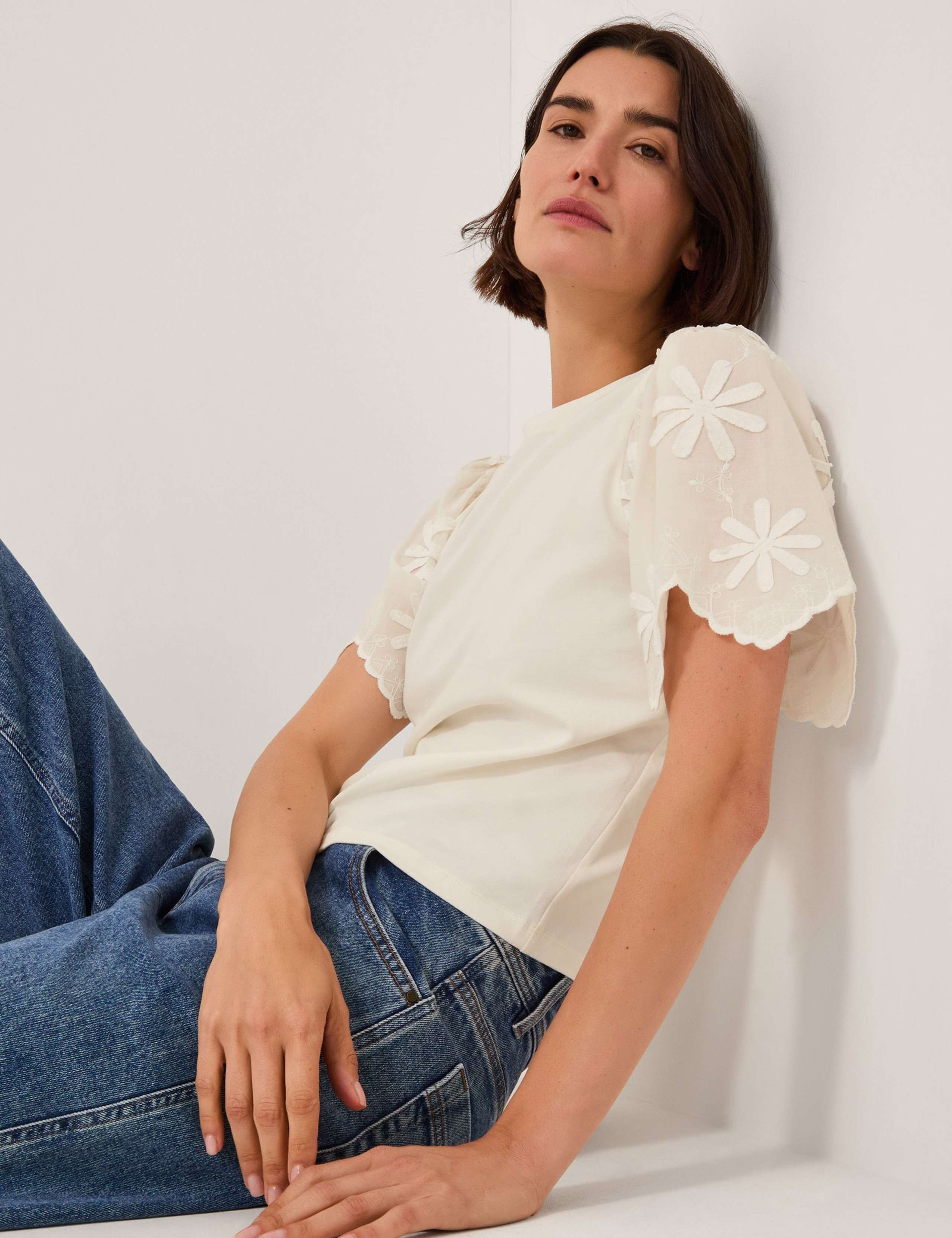 Cotton Rich Floral Applique T-Shirt 2 of 4