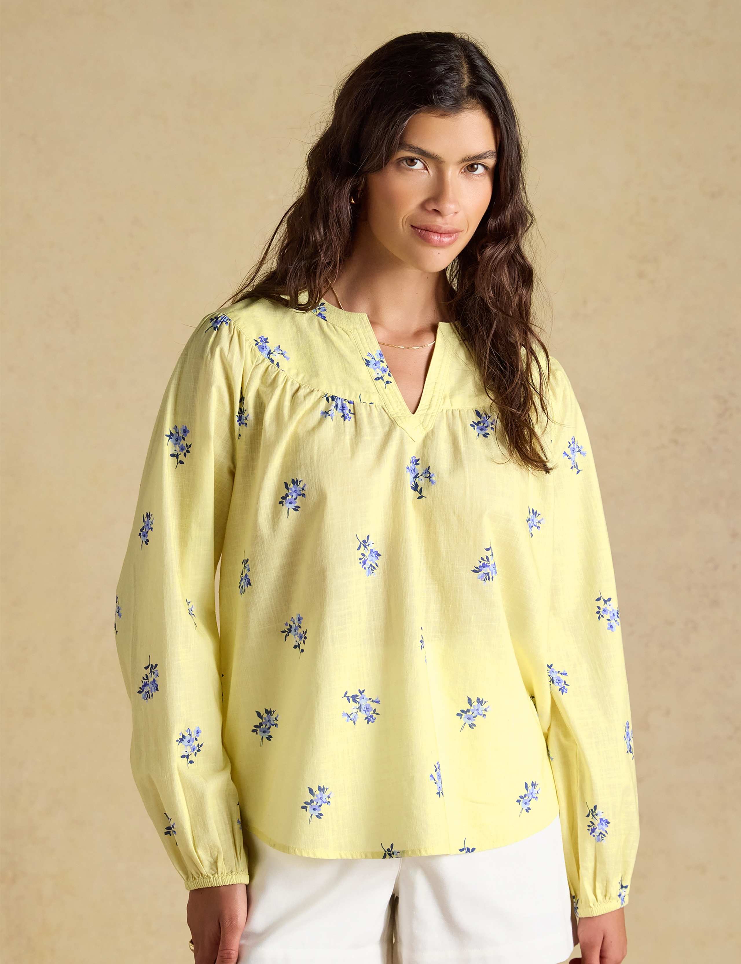 Pure Cotton Floral V-Neck Popover Blouse 1 of 7