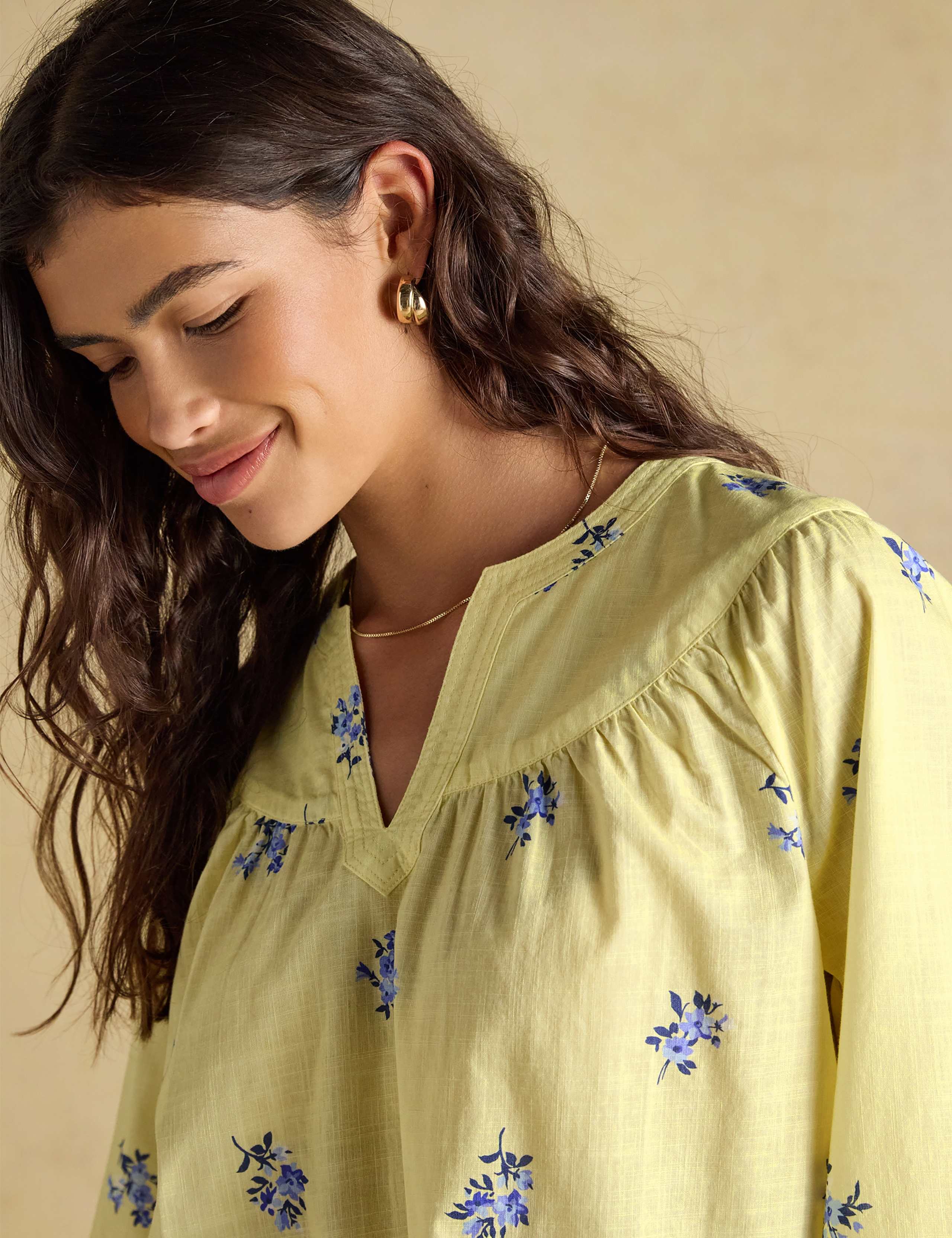 Pure Cotton Floral V-Neck Popover Blouse 7 of 7