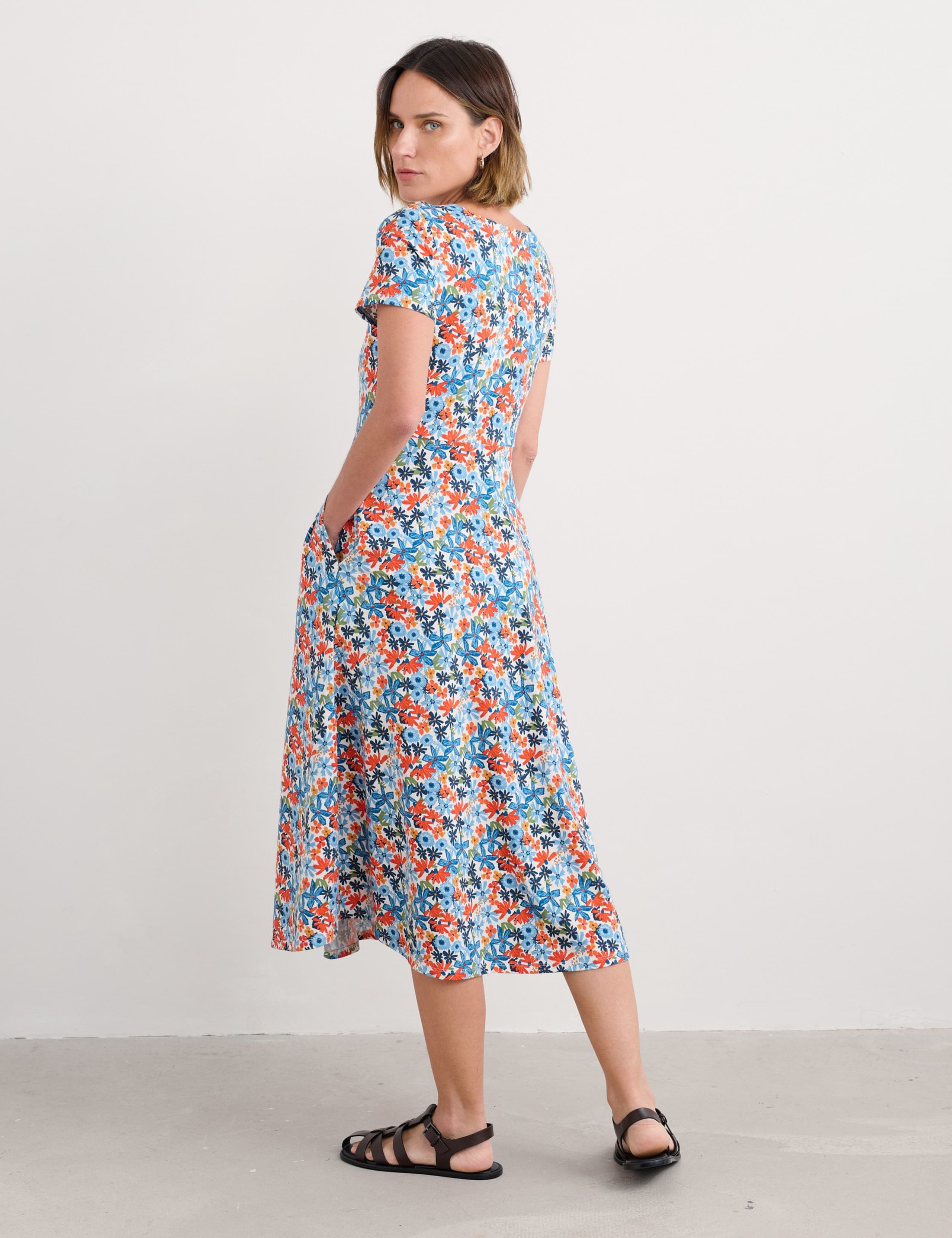 Cotton Rich Jersey Floral Midi Waisted Dress 3 of 3
