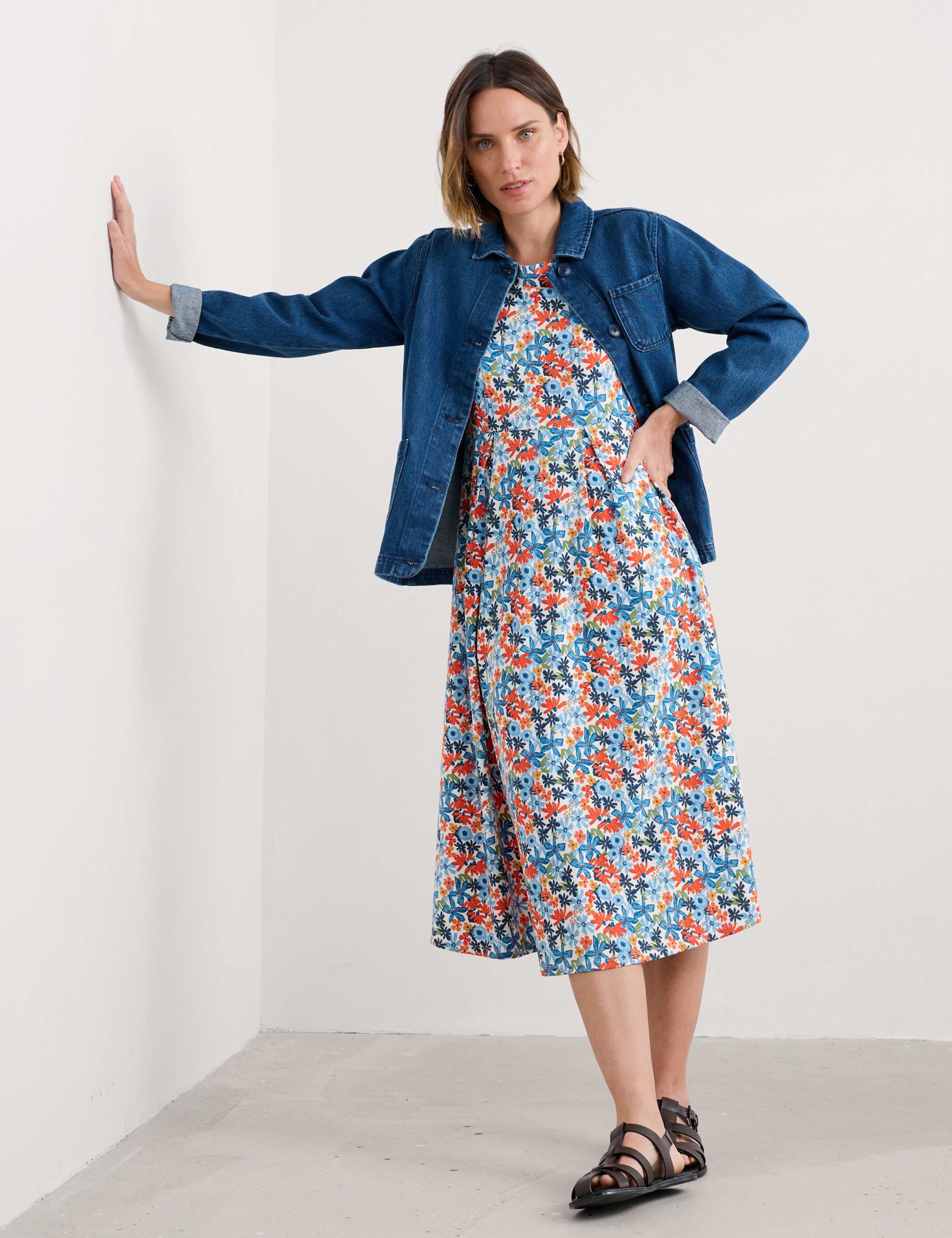 Cotton Rich Jersey Floral Midi Waisted Dress 4 of 5