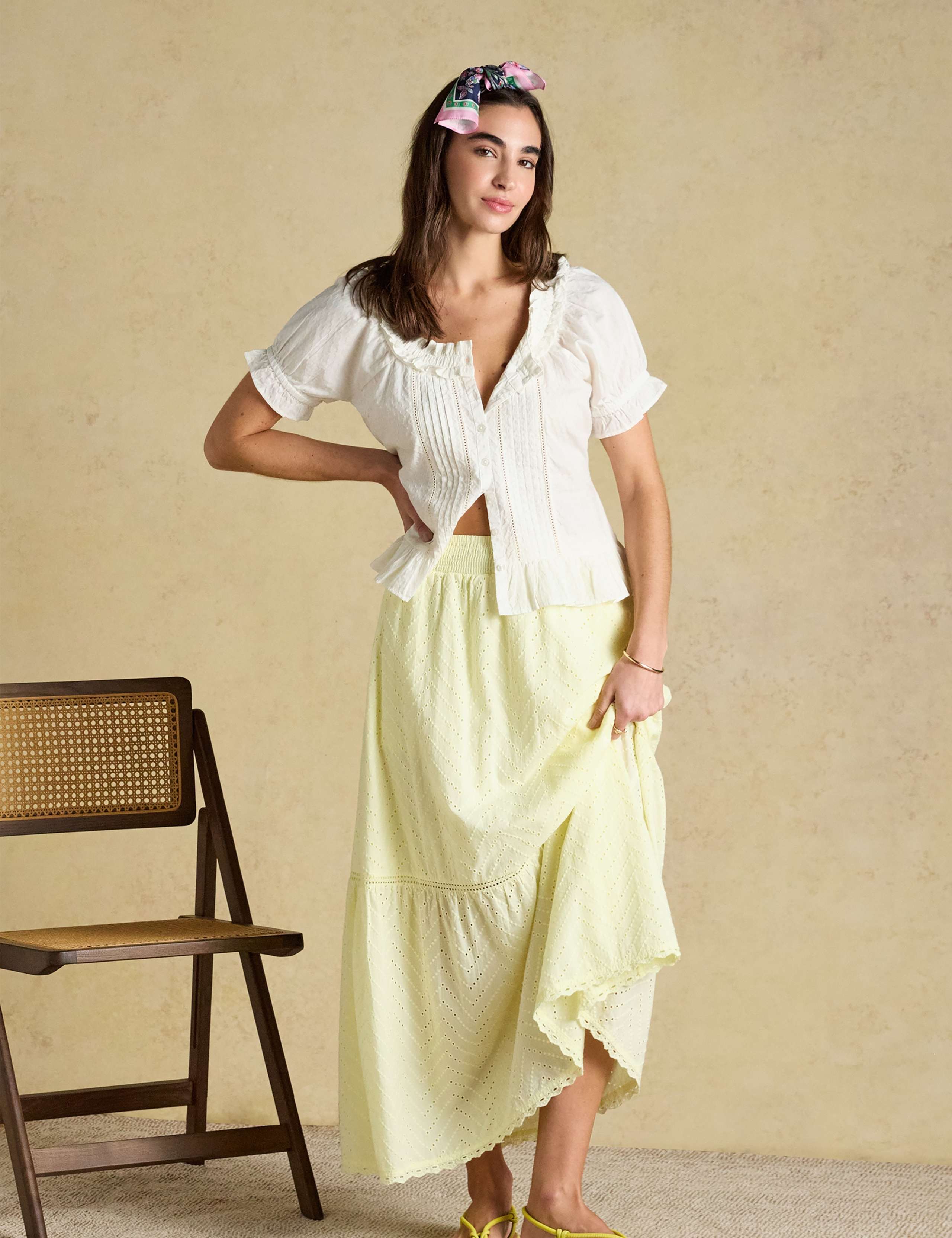 Pure Cotton Pintuck Frill Detail Blouse 4 of 8