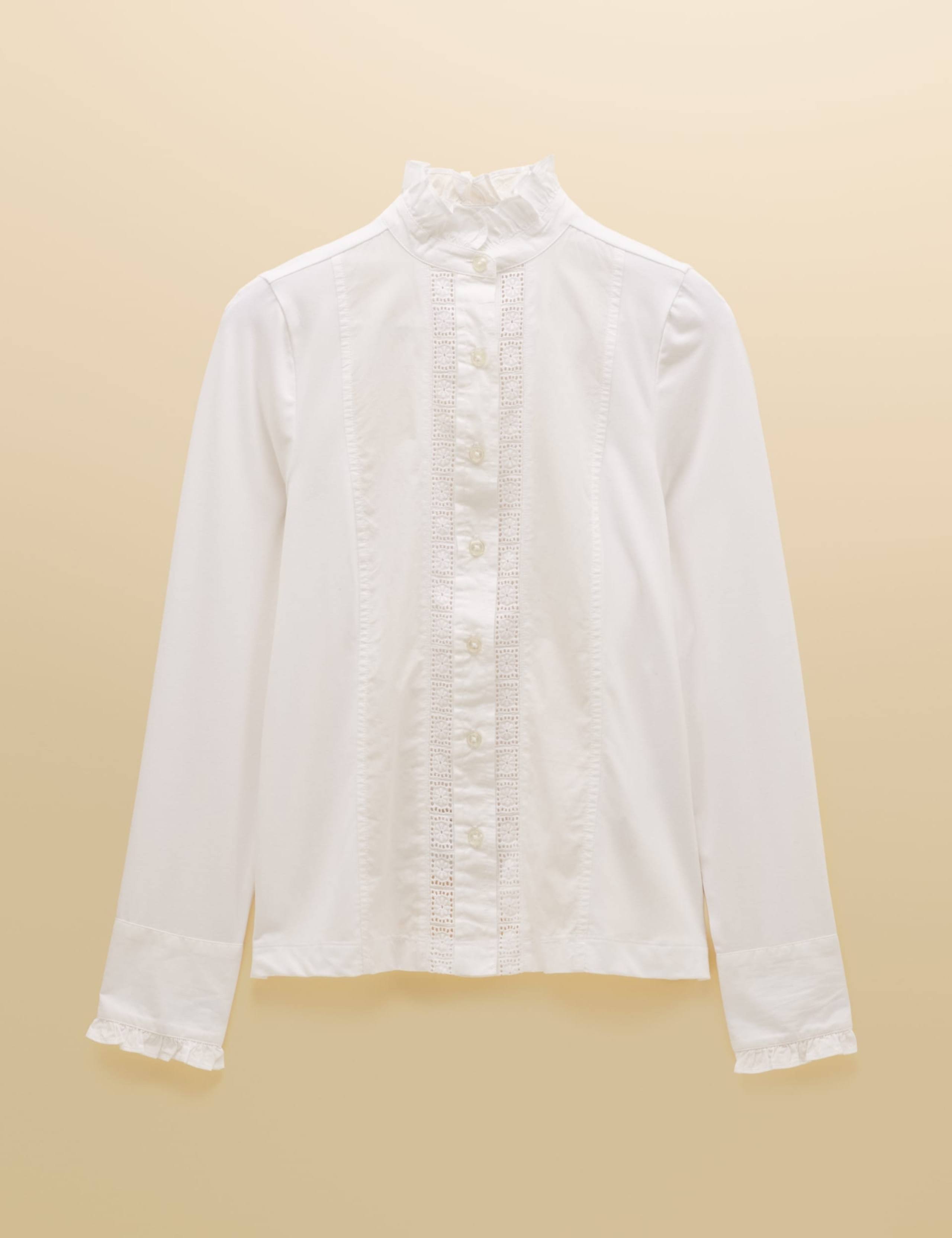 Jersey High Neck Lace Insert Frill Detail Shirt 3 of 6