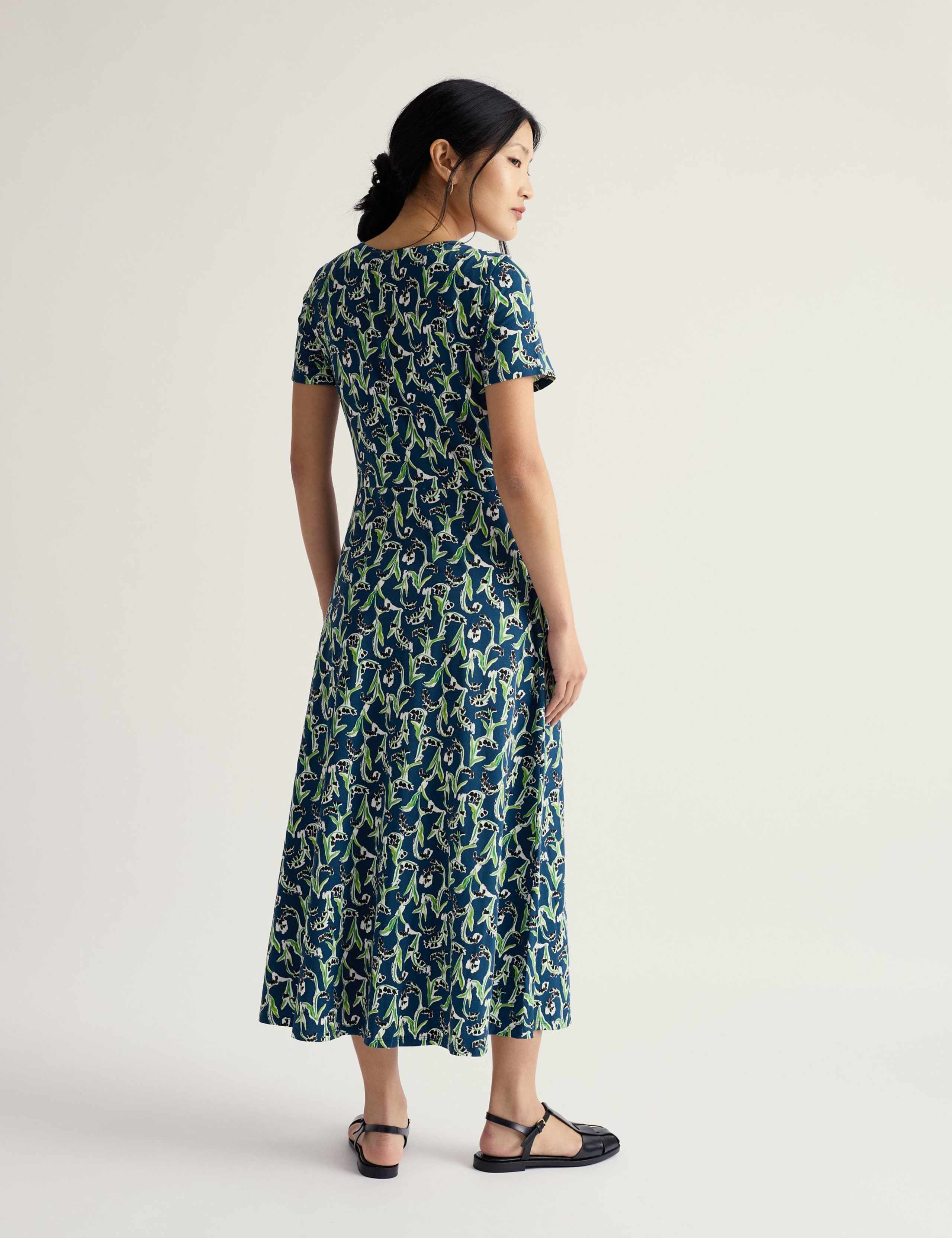 Cotton Rich Floral Midi Waisted Dress 3 of 5