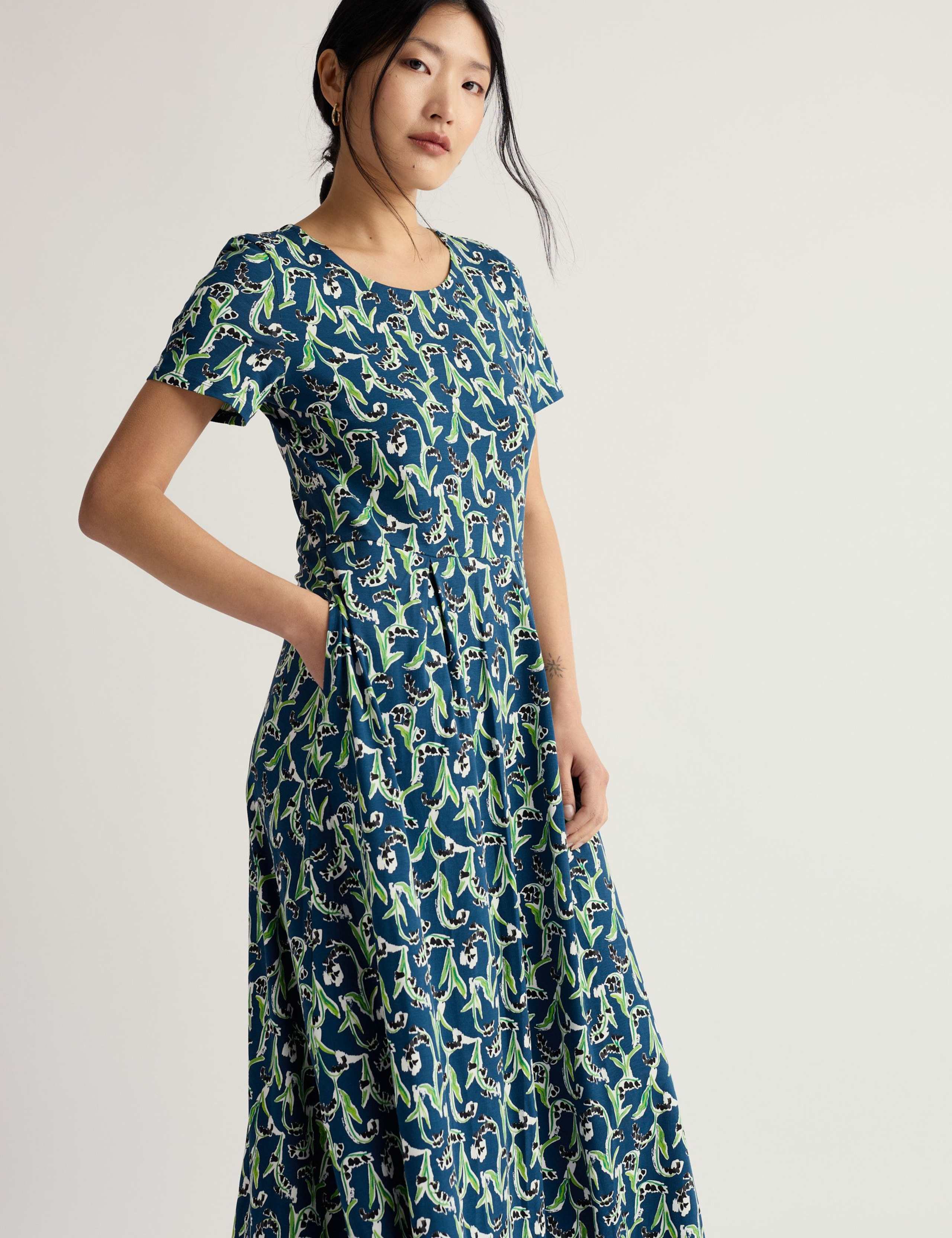 Cotton Rich Floral Midi Waisted Dress 4 of 5