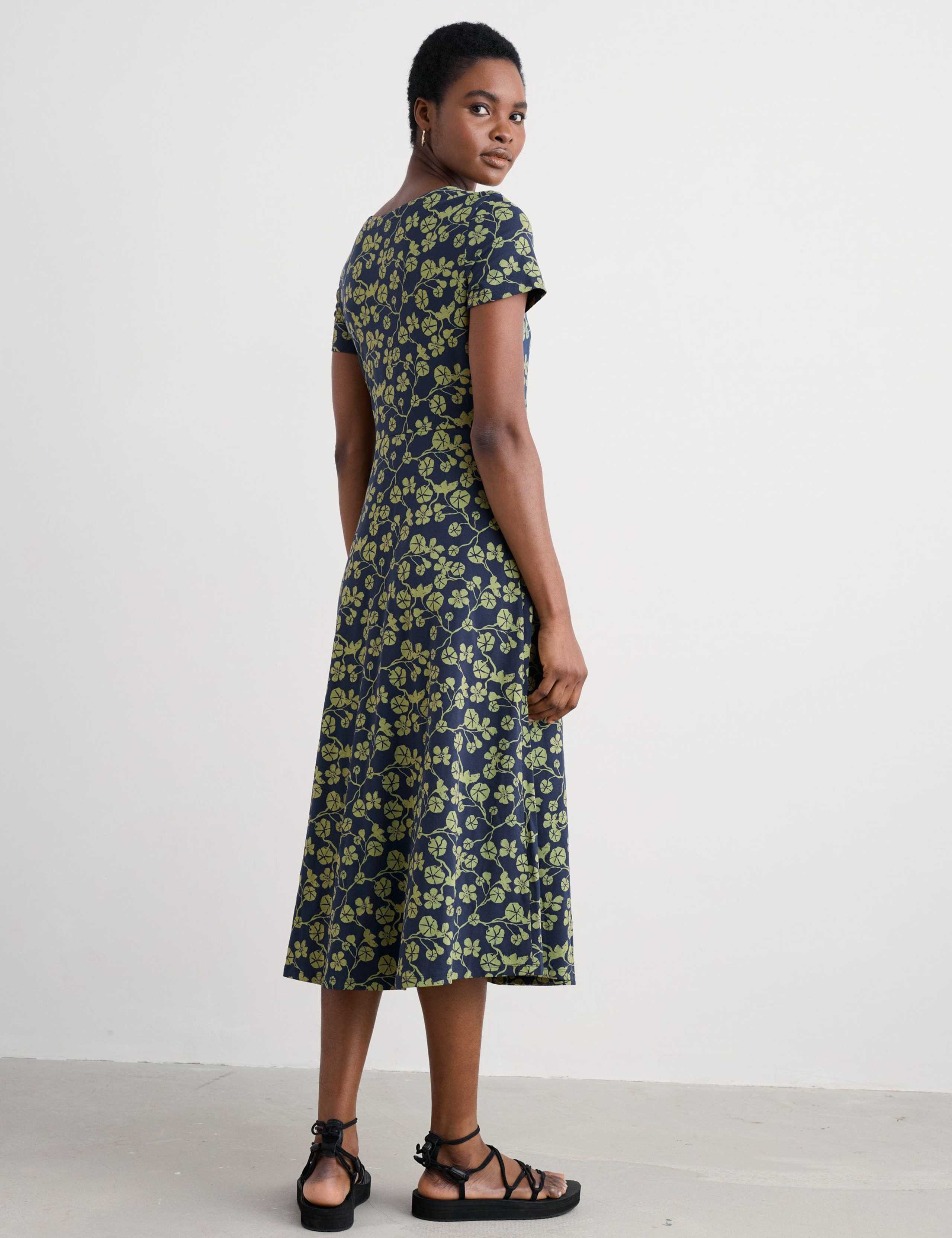 Cotton Rich Floral Midi Waisted Dress 3 of 5