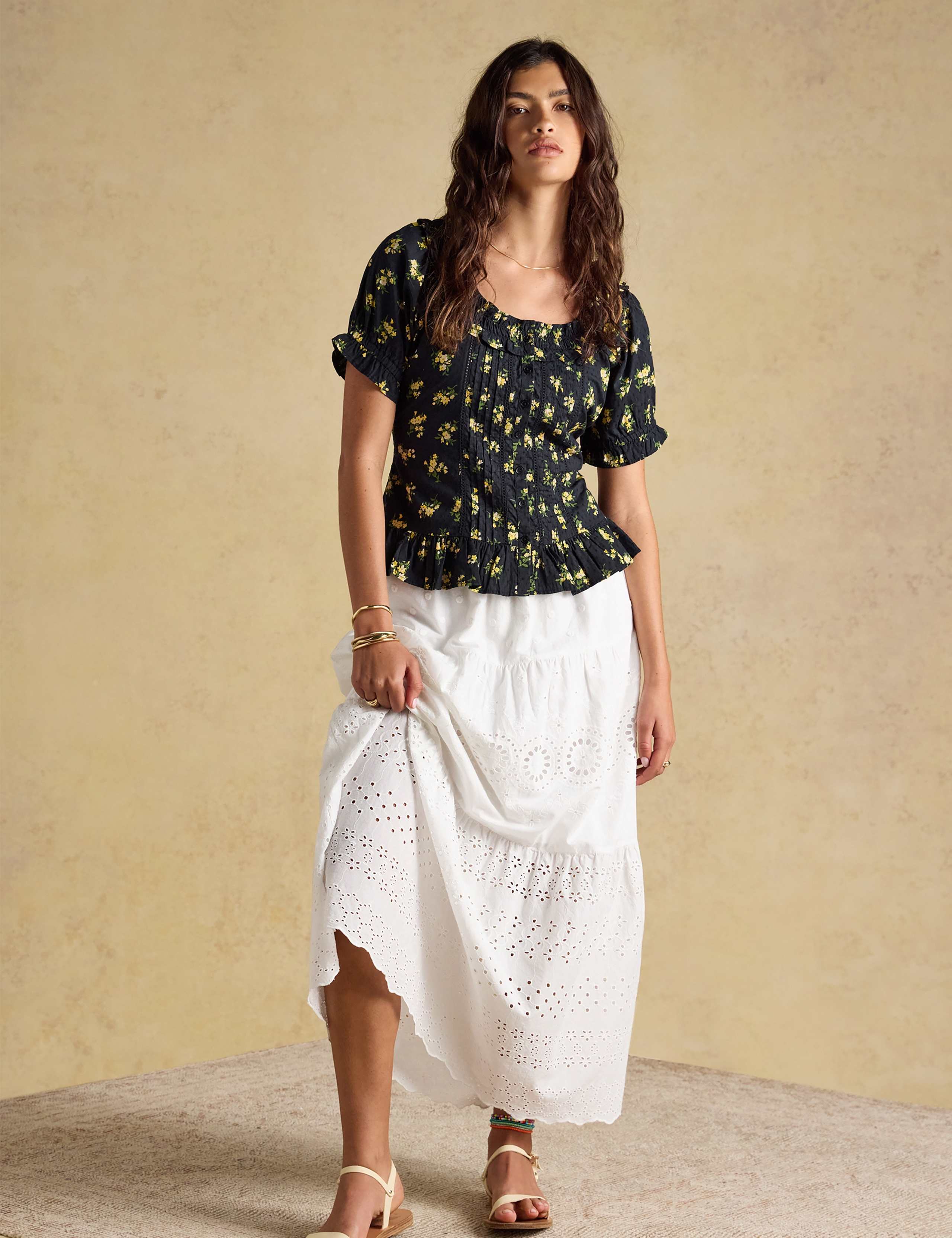 Pure Cotton Floral Frill Detail Blouse 3 of 7