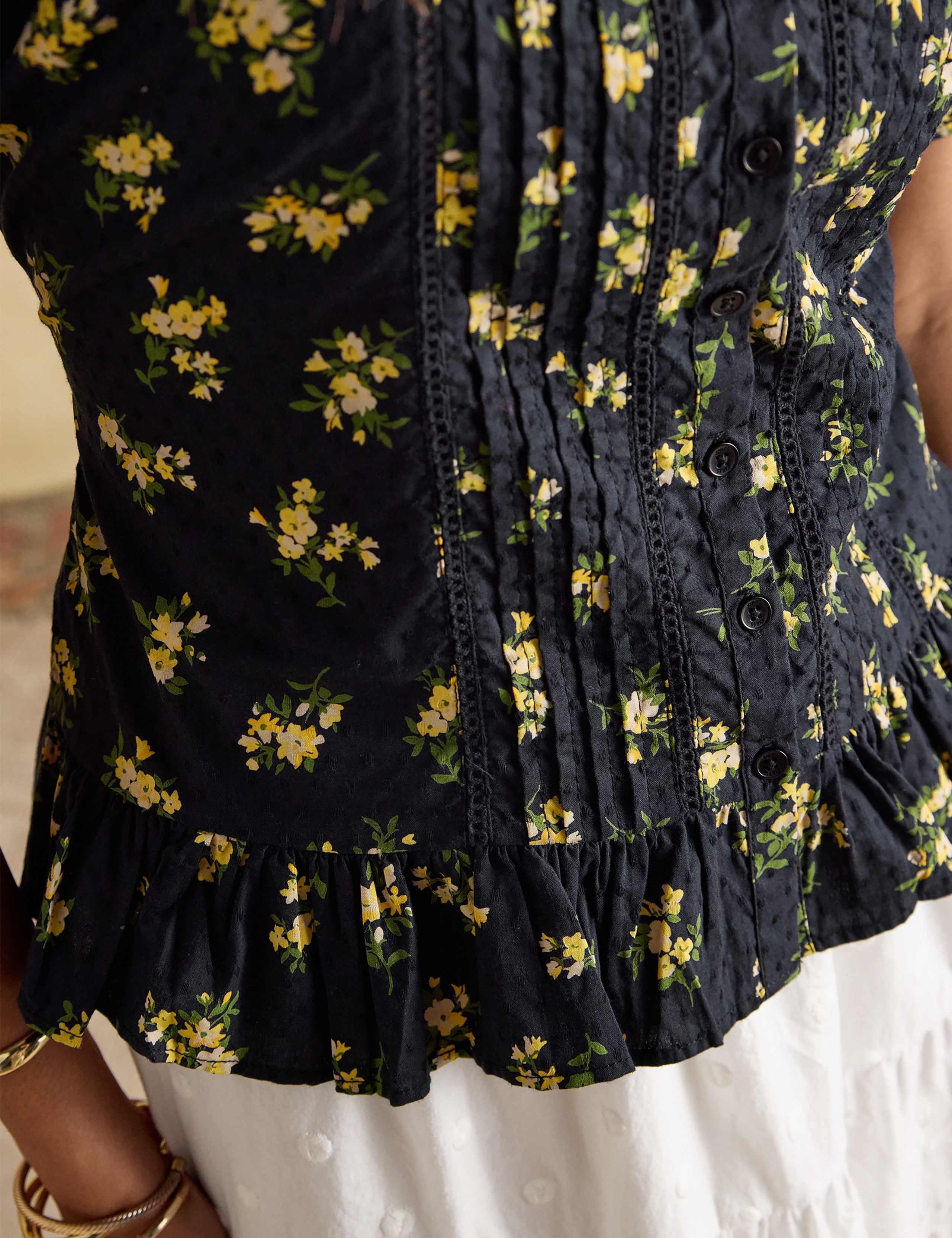 Pure Cotton Floral Frill Detail Blouse 4 of 7