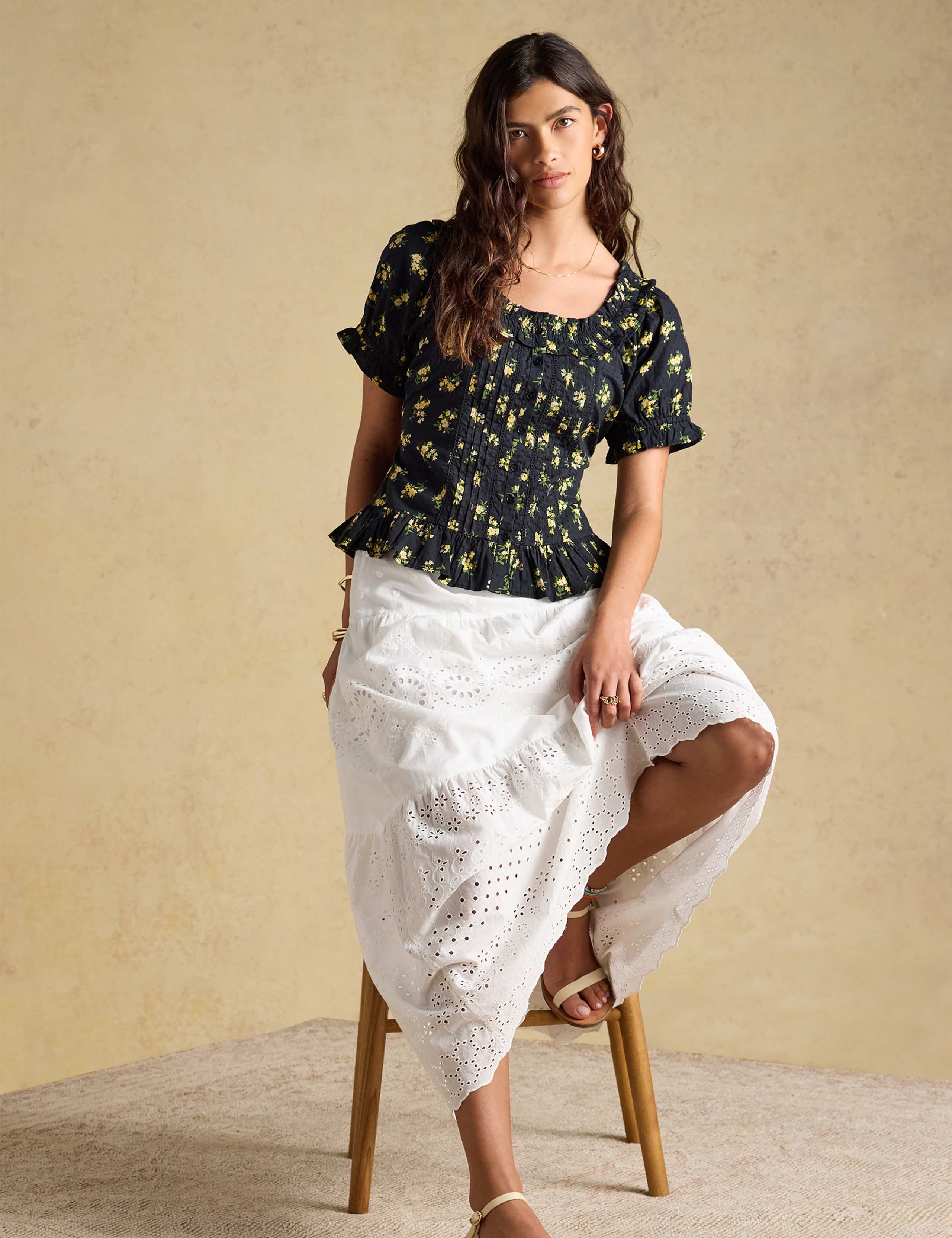 Pure Cotton Floral Frill Detail Blouse 6 of 7
