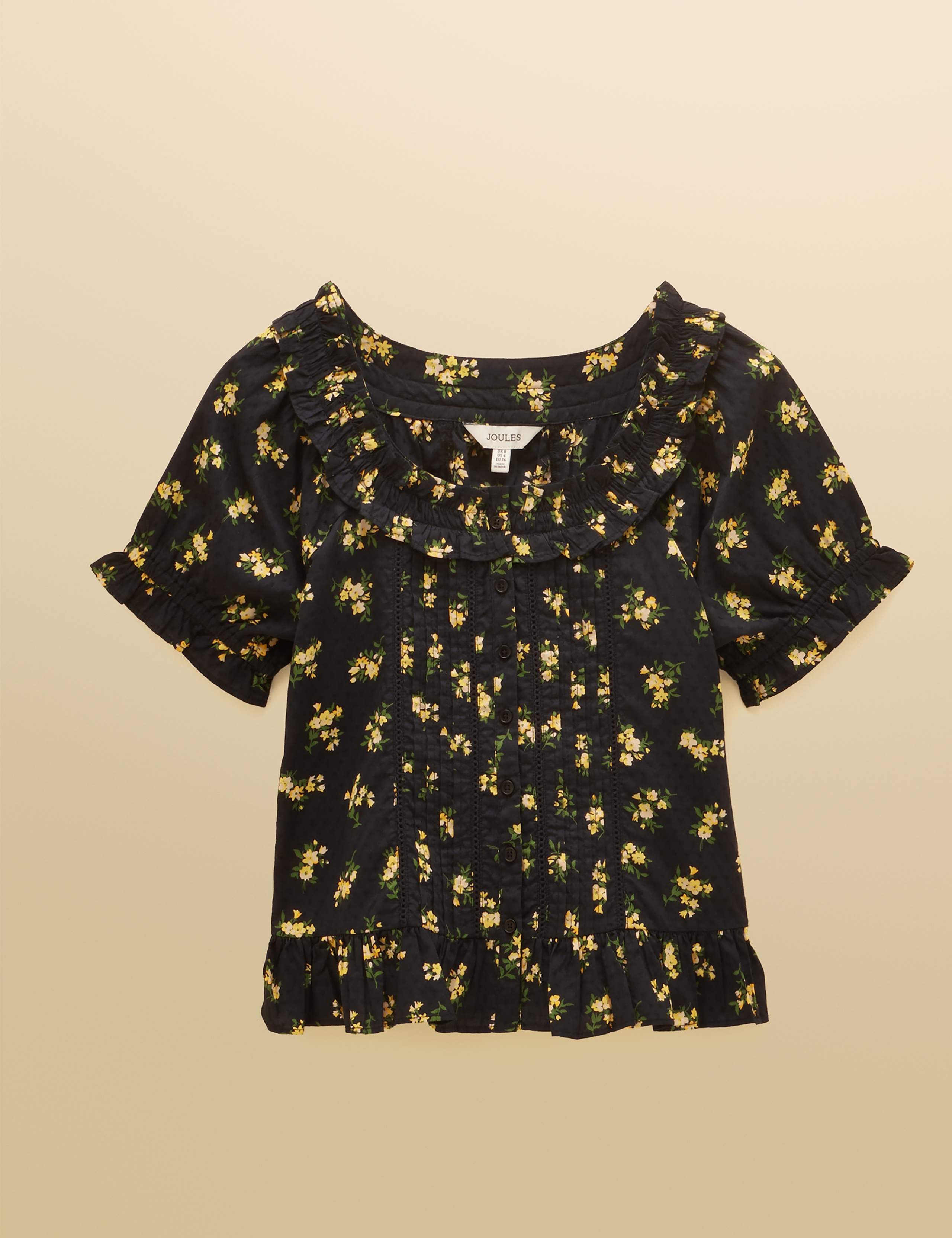 Pure Cotton Floral Frill Detail Blouse 2 of 7