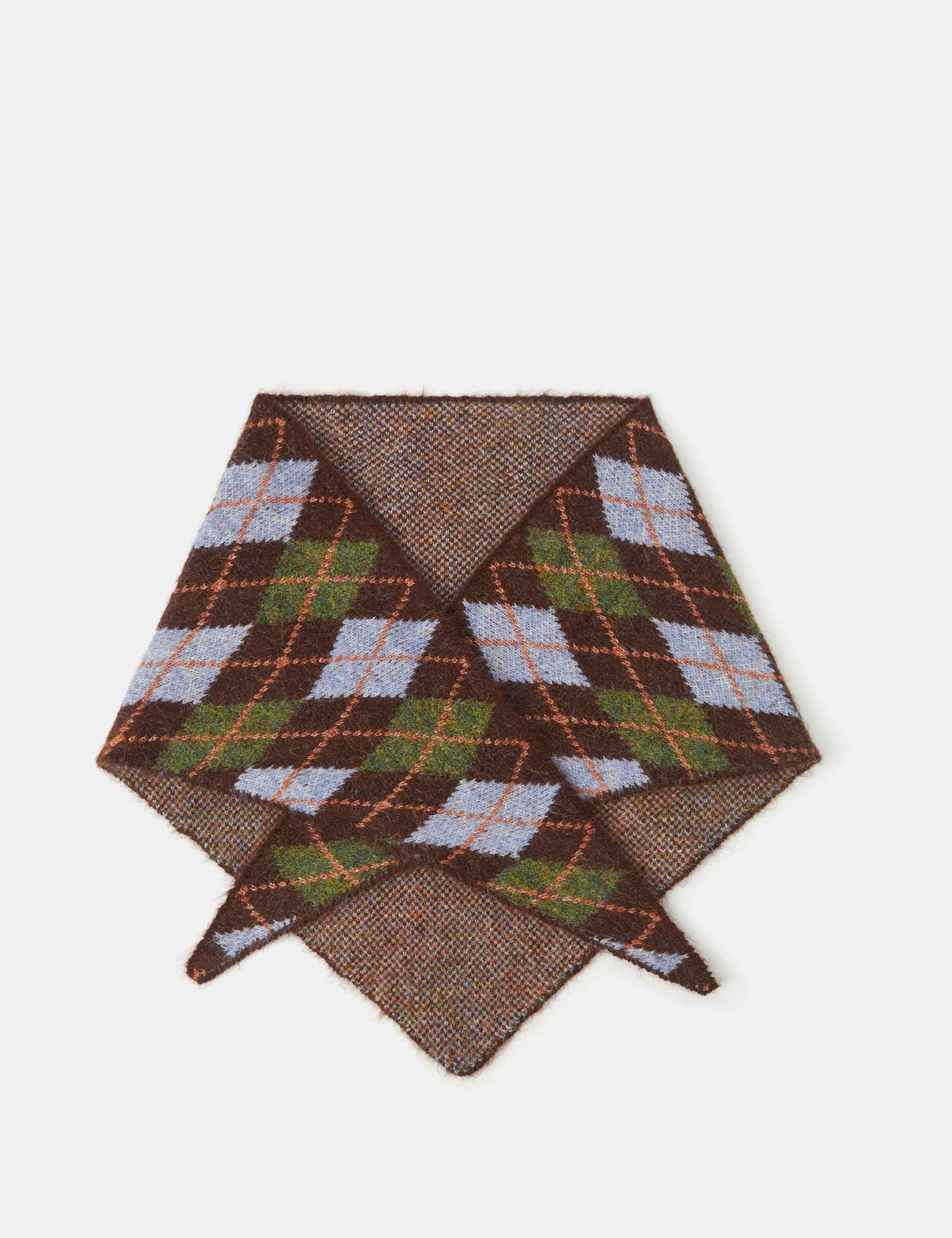 Argyle Knitted Triangle Scarf with Wool 1 of 2