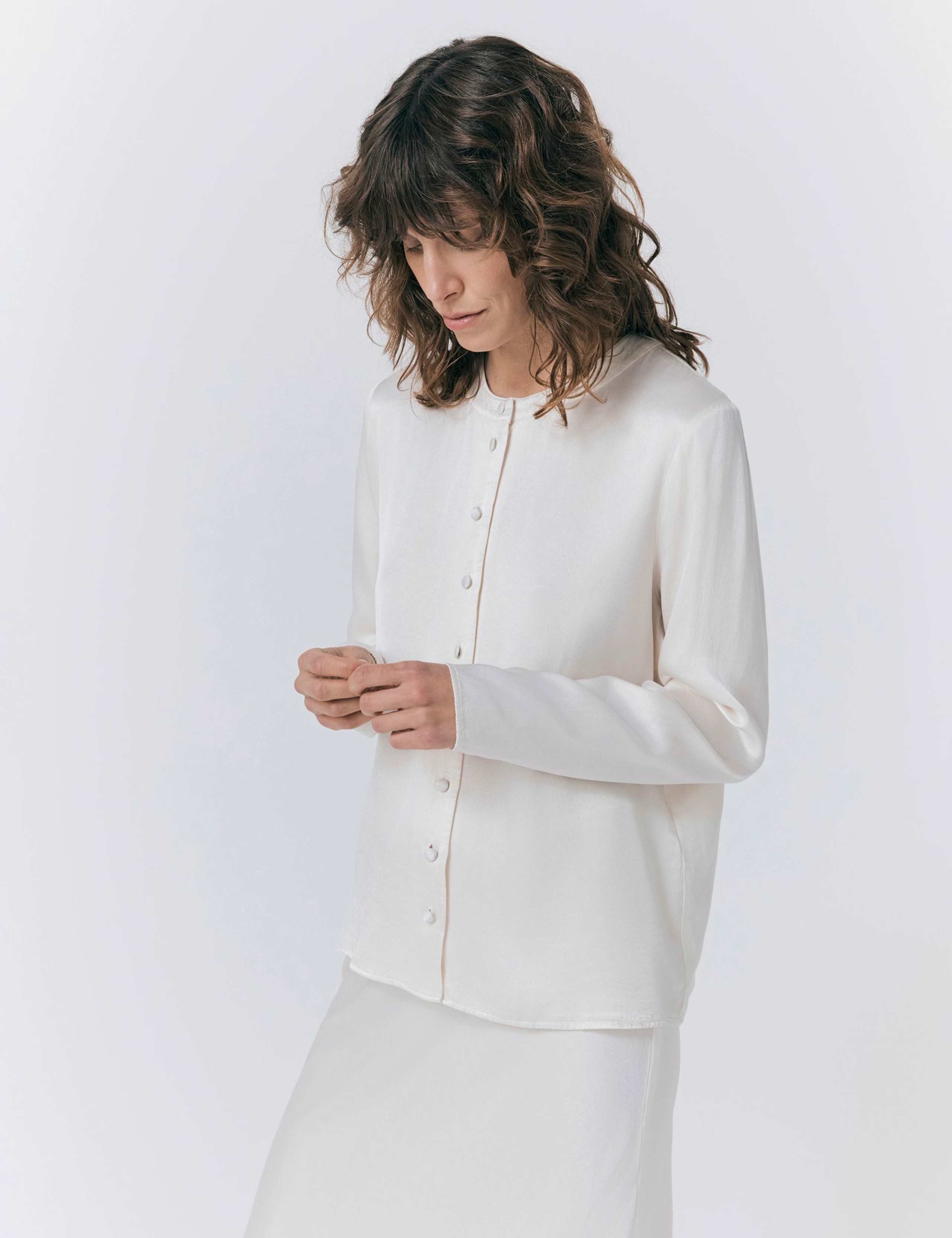 Satin Collarless Button Through Blouse 4 of 4