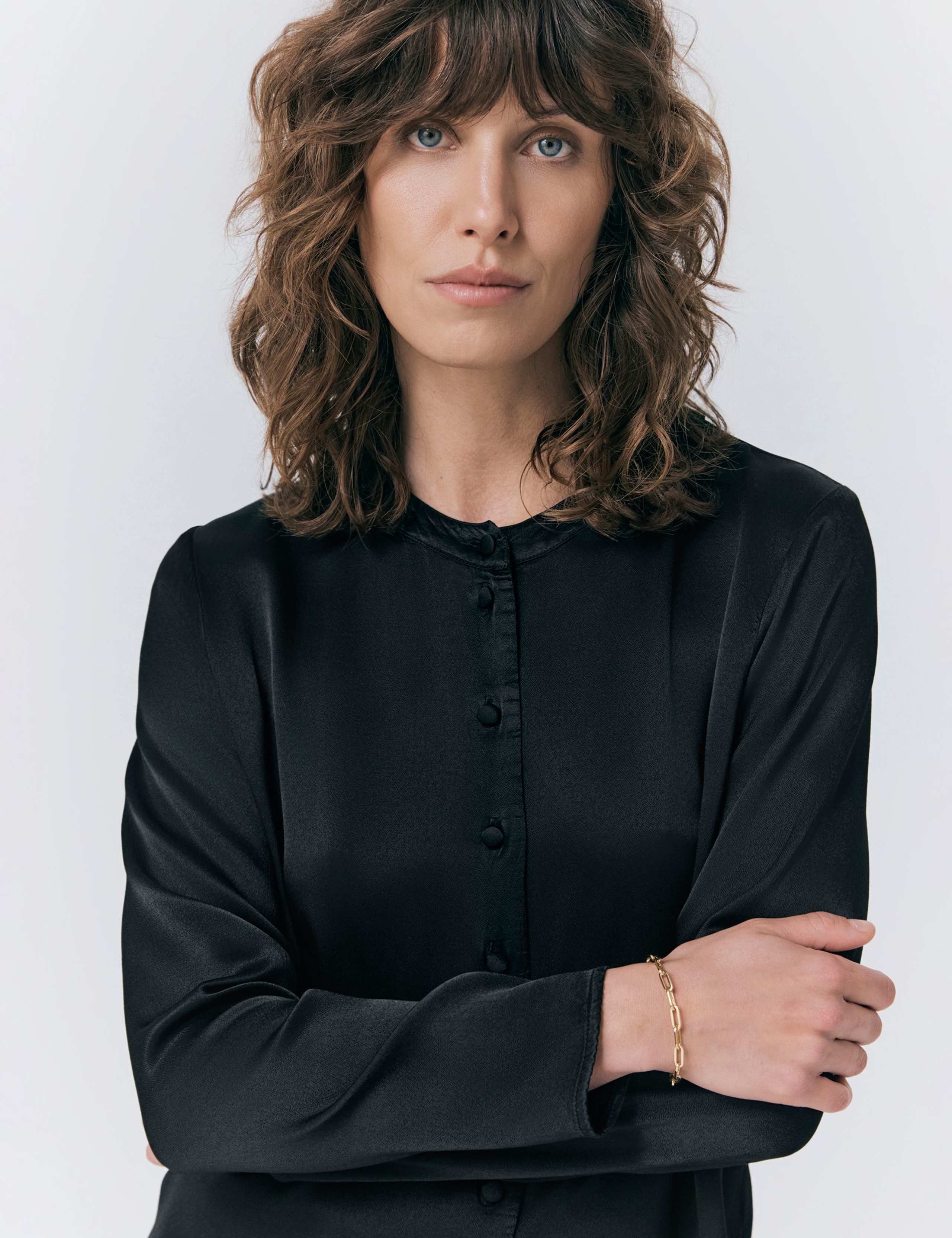 Satin Collarless Button Through Blouse 3 of 5
