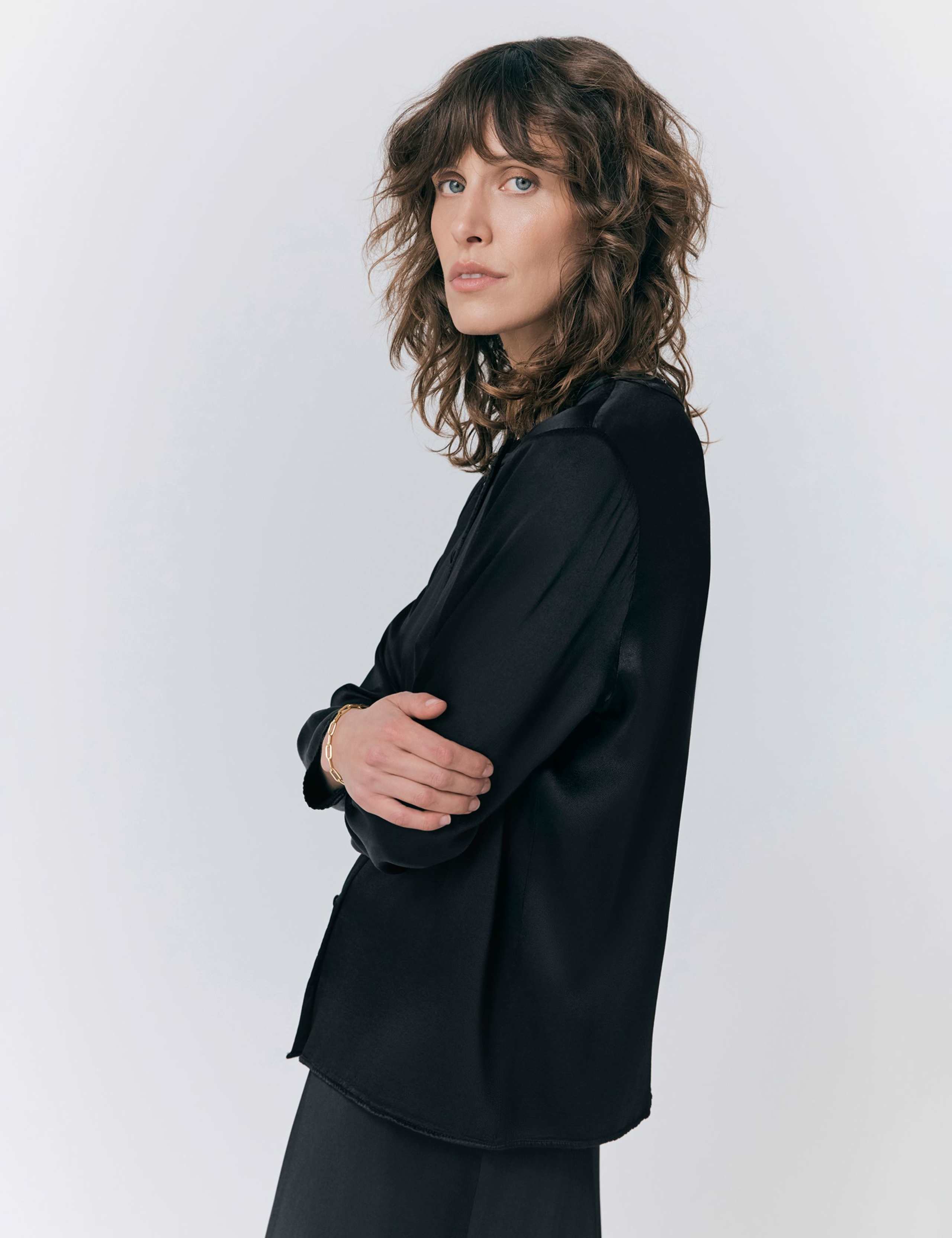 Satin Collarless Button Through Blouse 4 of 5