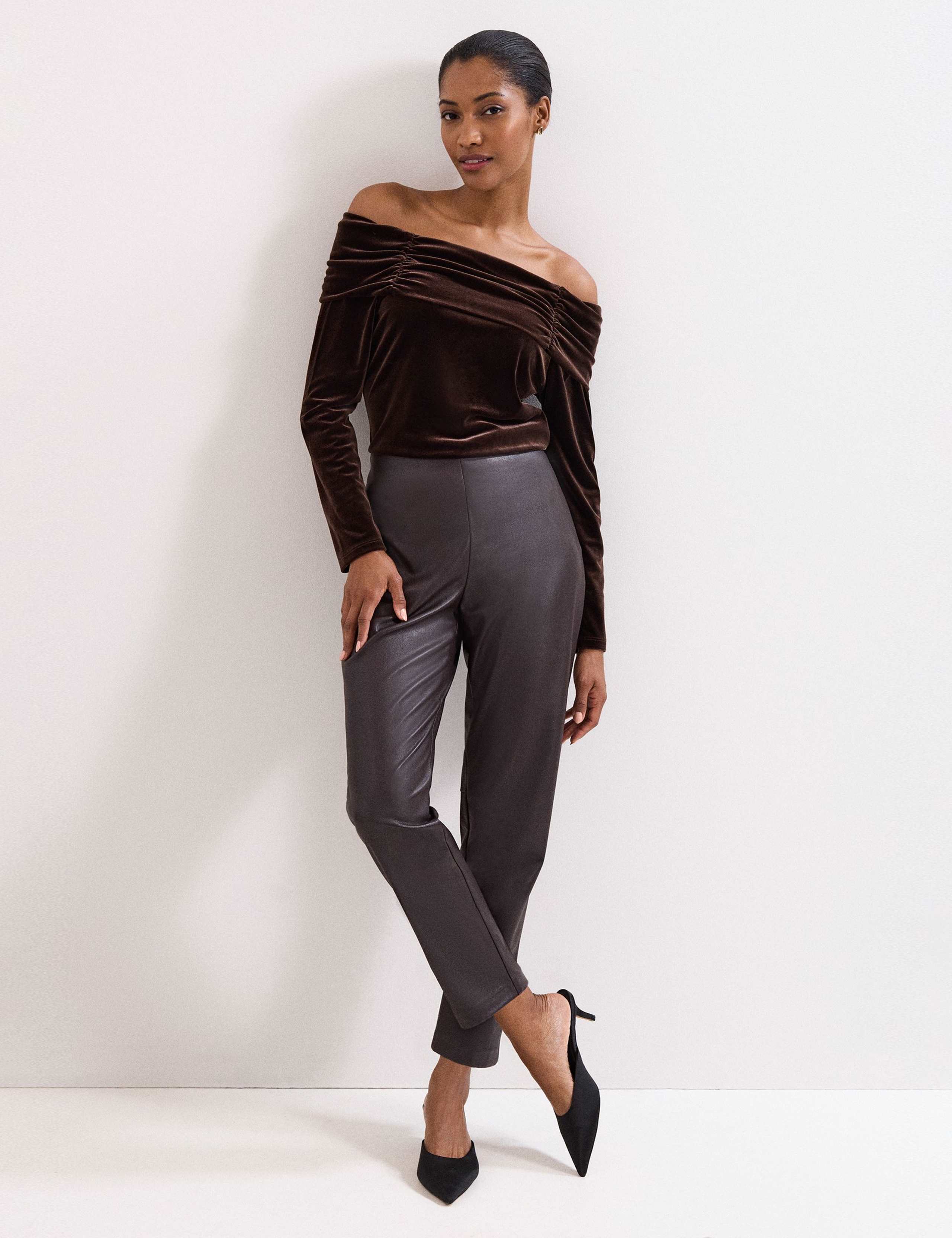 Leather Look Straight Leg Cropped Trousers 1 of 8