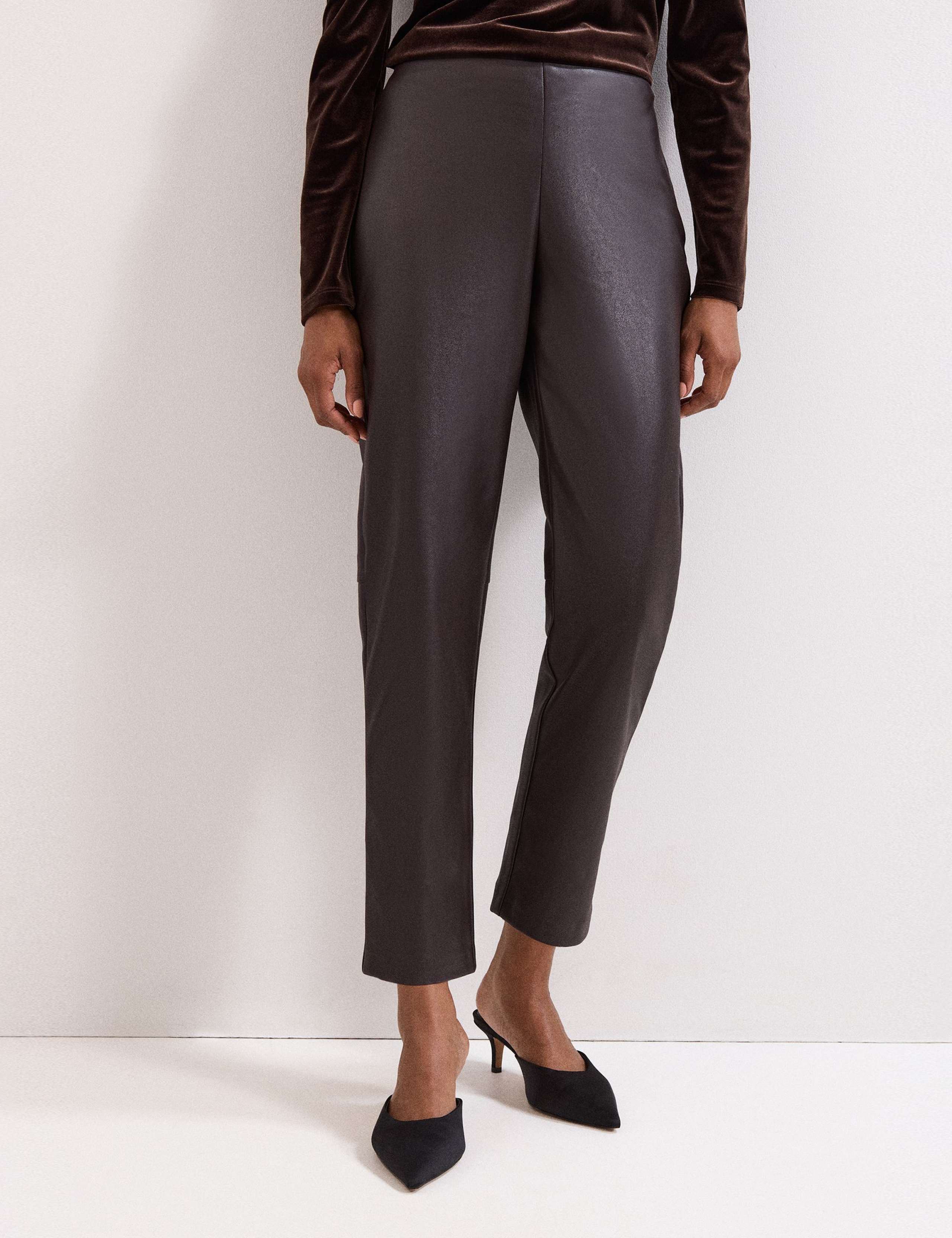 Leather Look Straight Leg Cropped Trousers 3 of 8