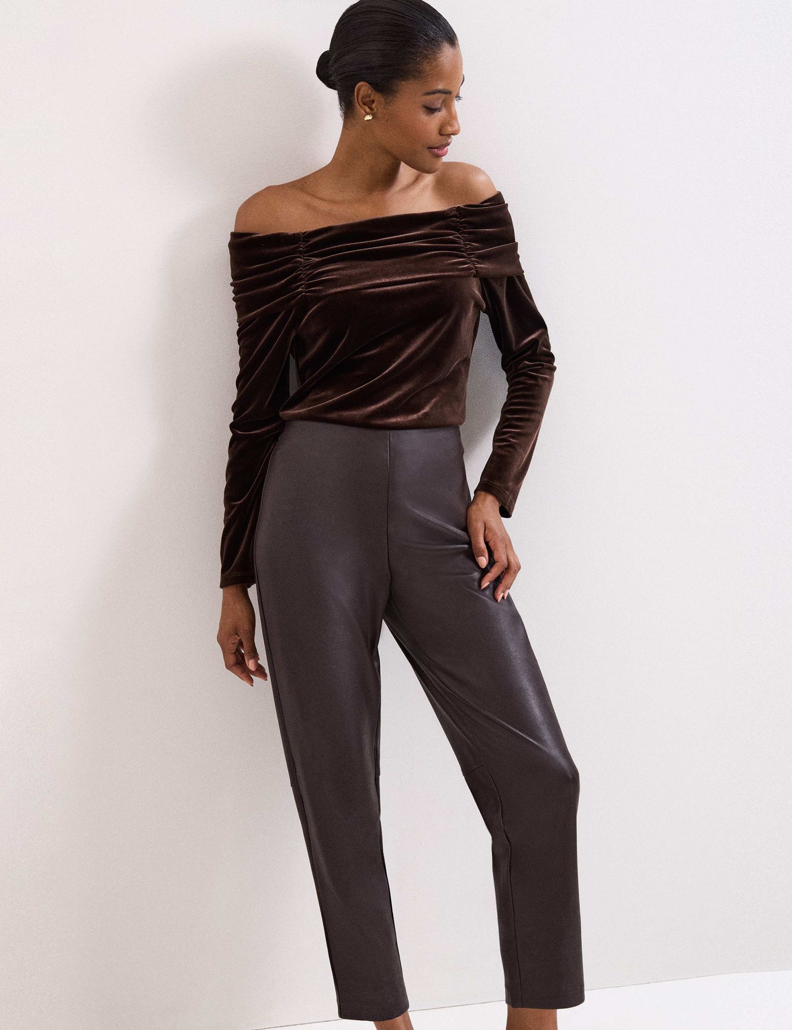 Leather Look Straight Leg Cropped Trousers 5 of 8