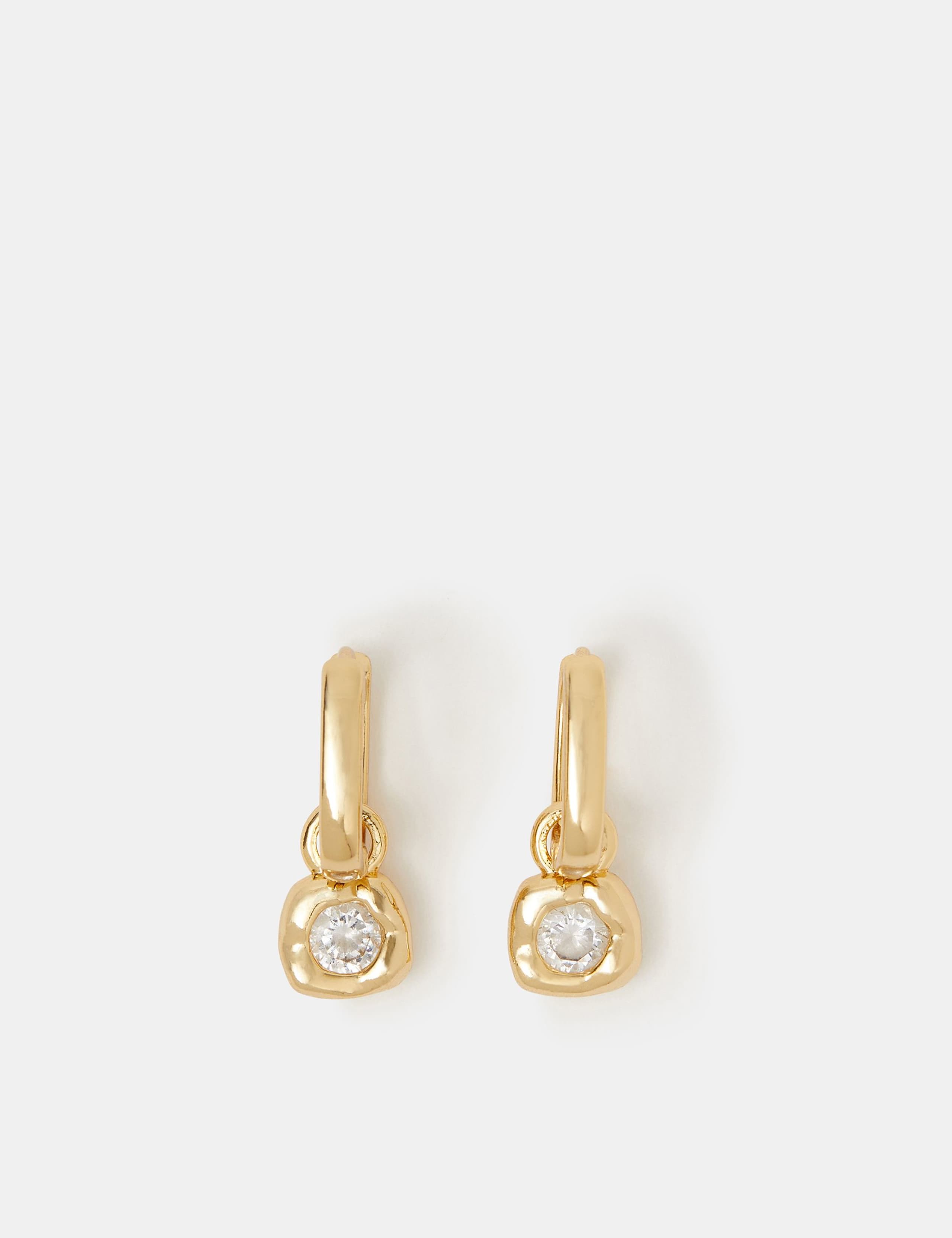 14ct Gold Plated Sparkle Charm Hoop Earrings 1 of 2