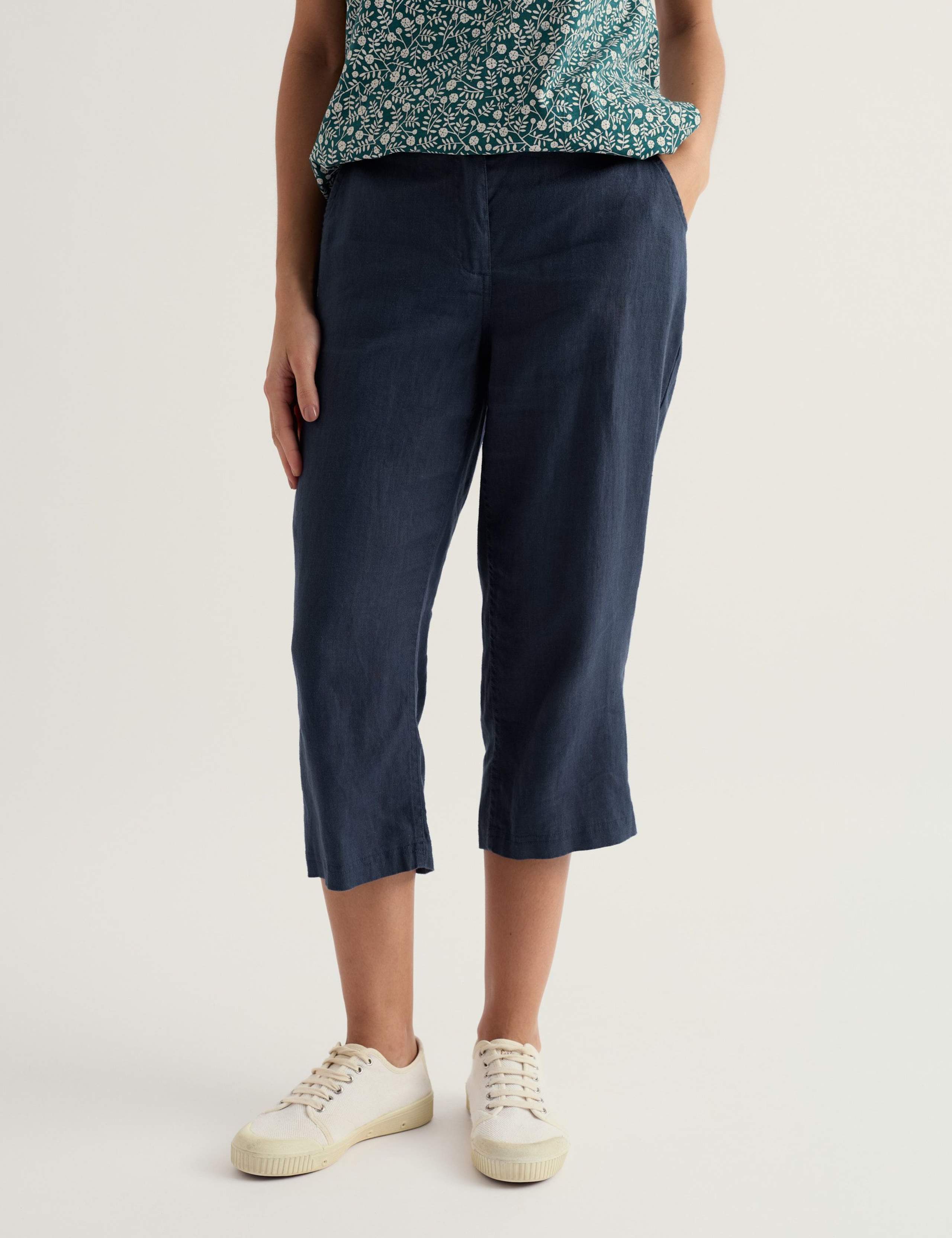 Pure Linen Straight Leg Cropped Trousers 3 of 4