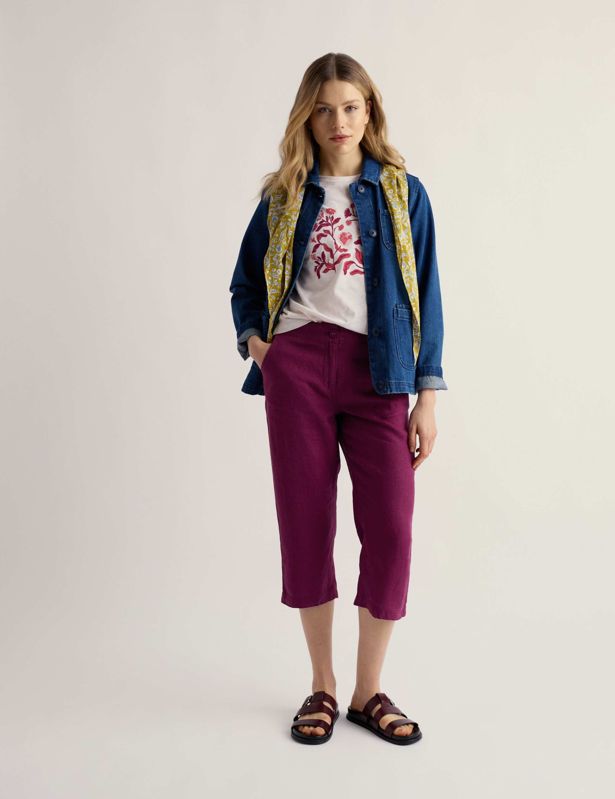 Pure Linen Straight Leg Cropped Trousers 1 of 4