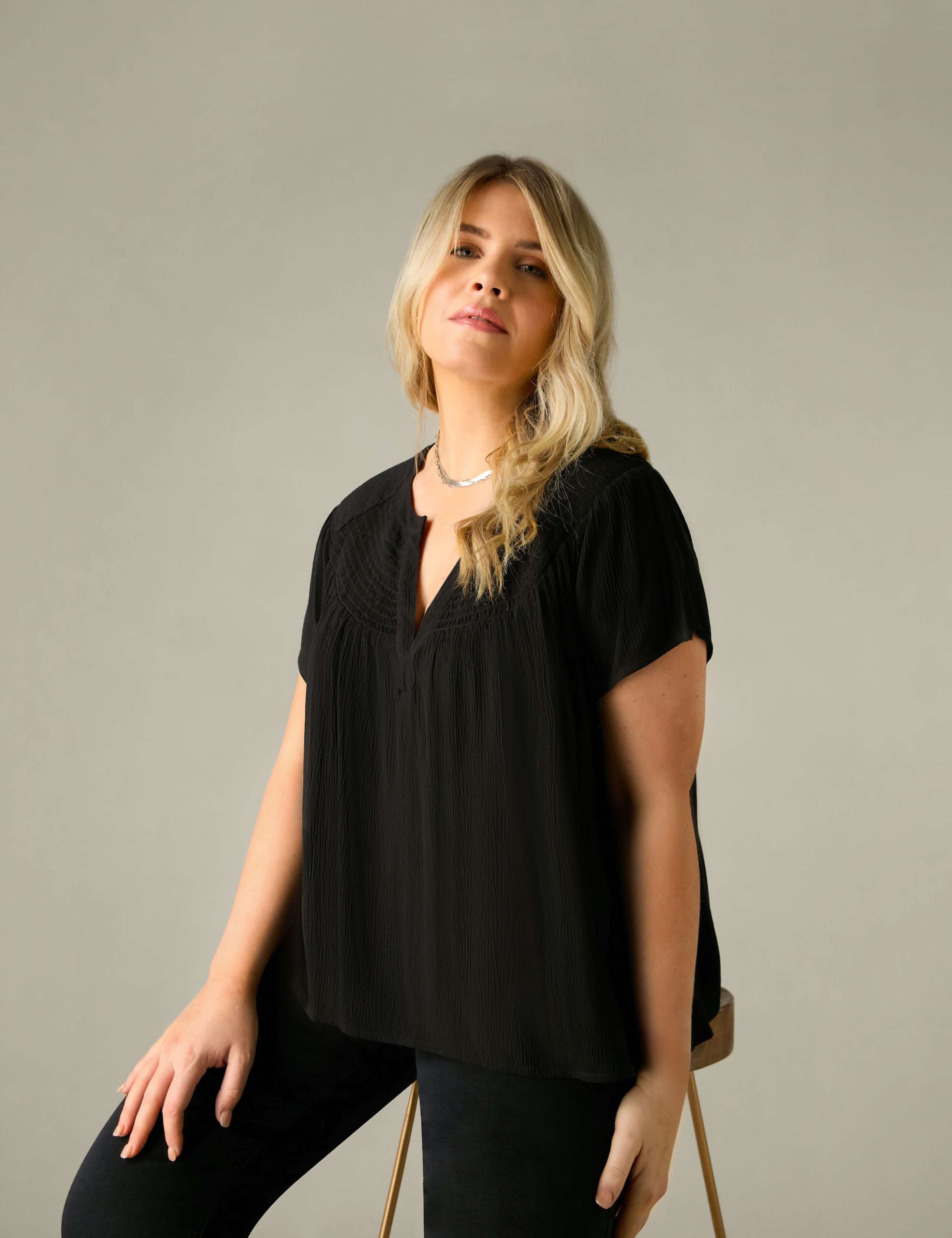 Crinkle Shirred Shoulder Top 1 of 4