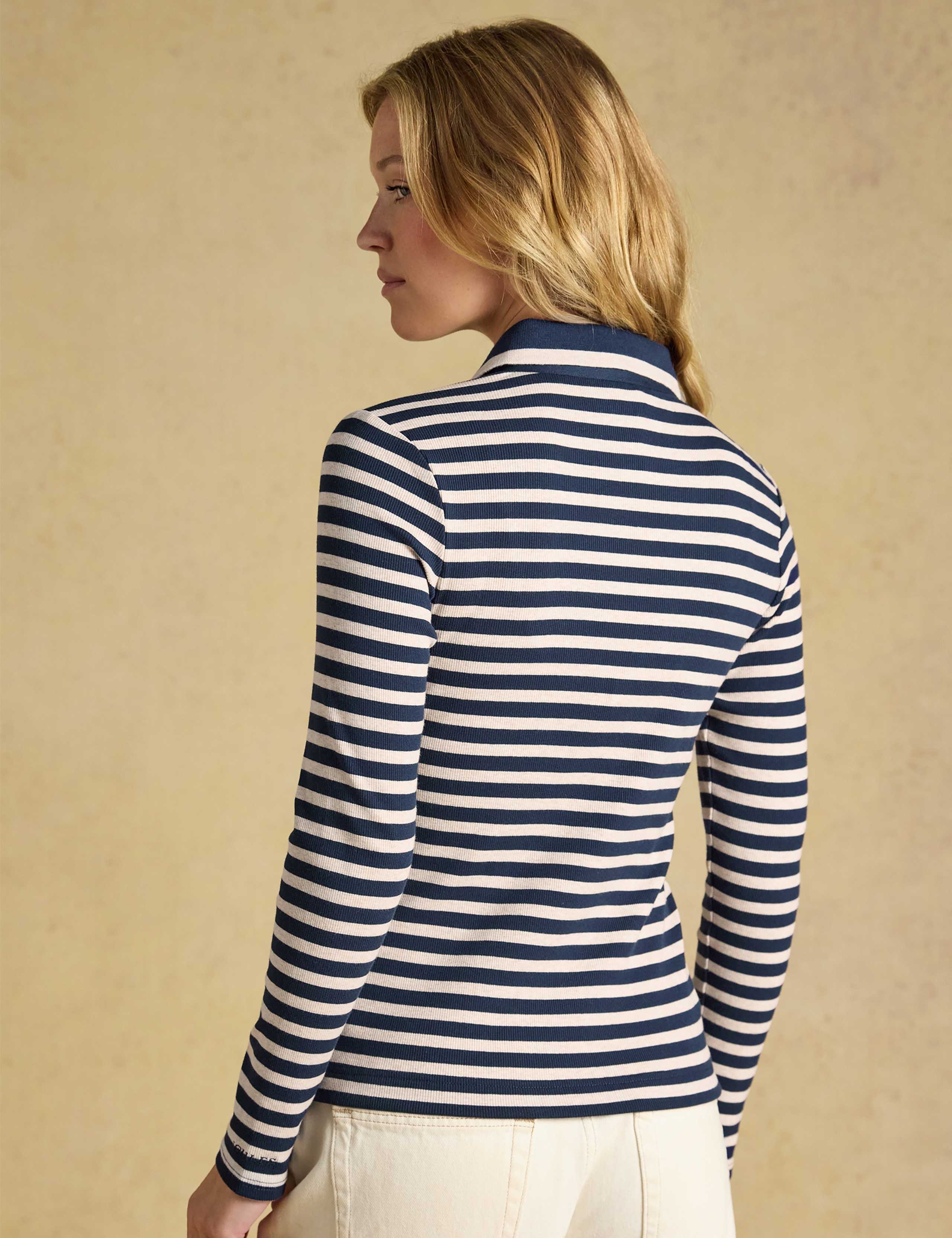 Cotton Rich Marl Ribbed Collared Fitted Top 2 of 5