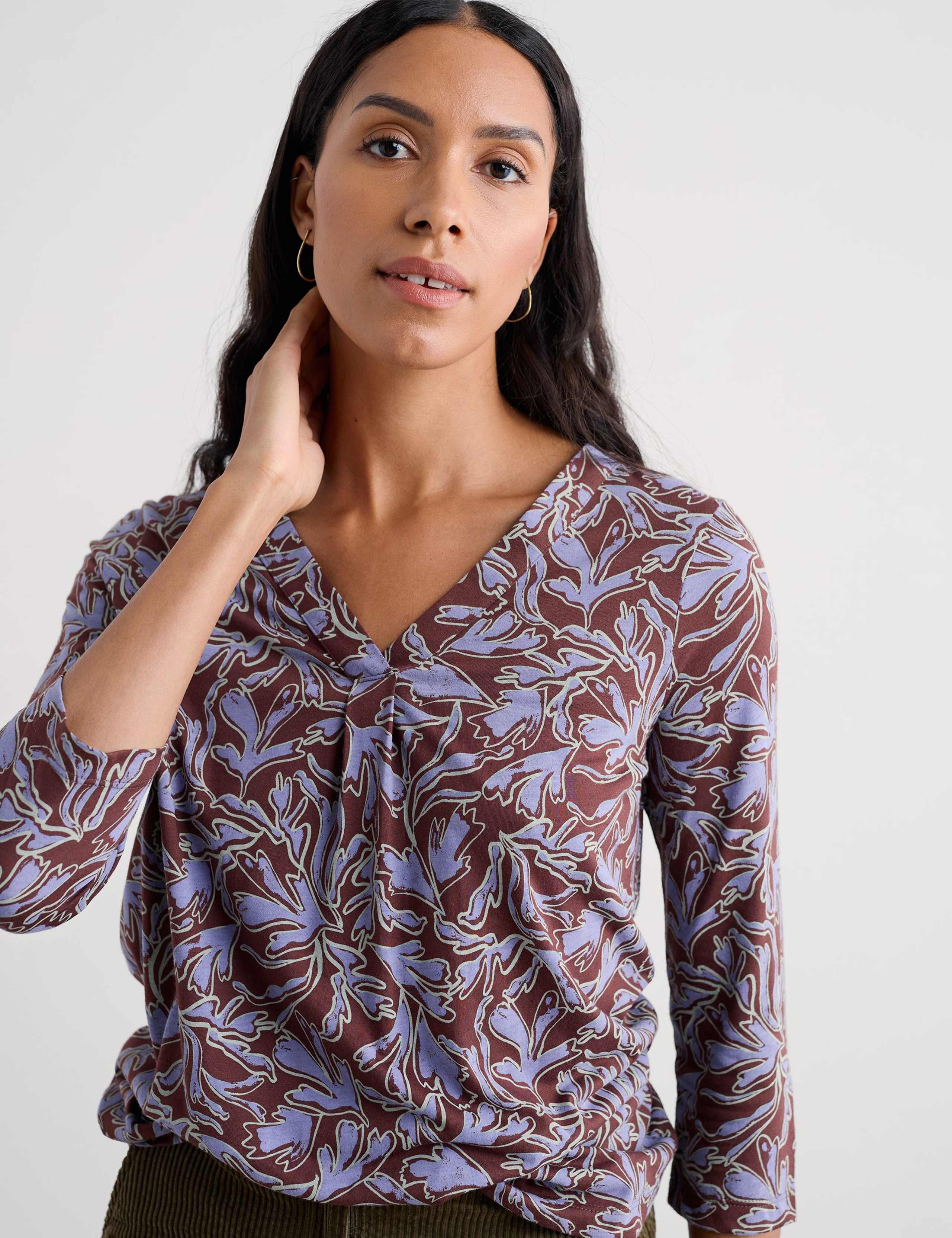 Cotton Modal Blend Floral V-Neck Top 3 of 5