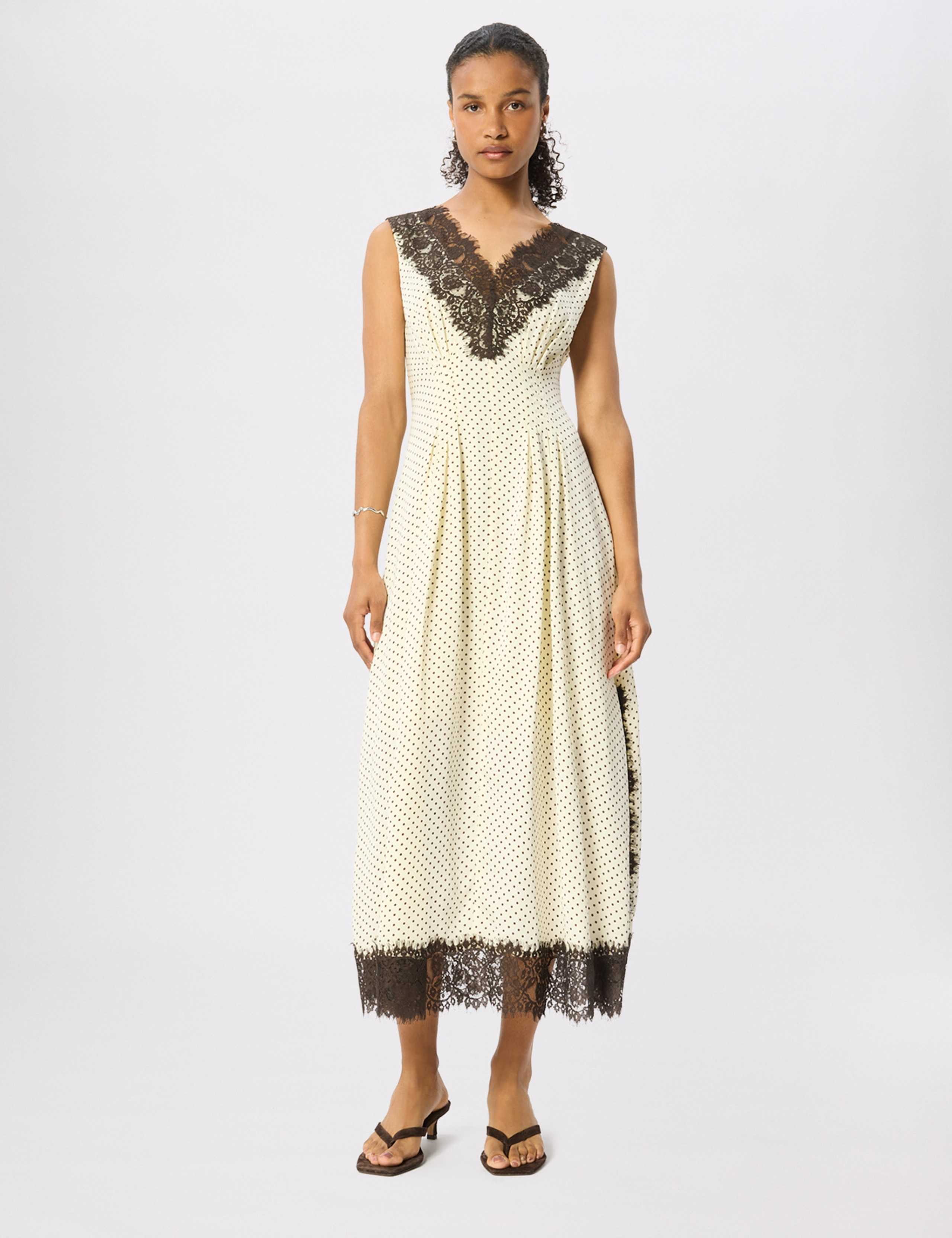 Spot Print Lace V-Neck Midi Slip Dress 4 of 10