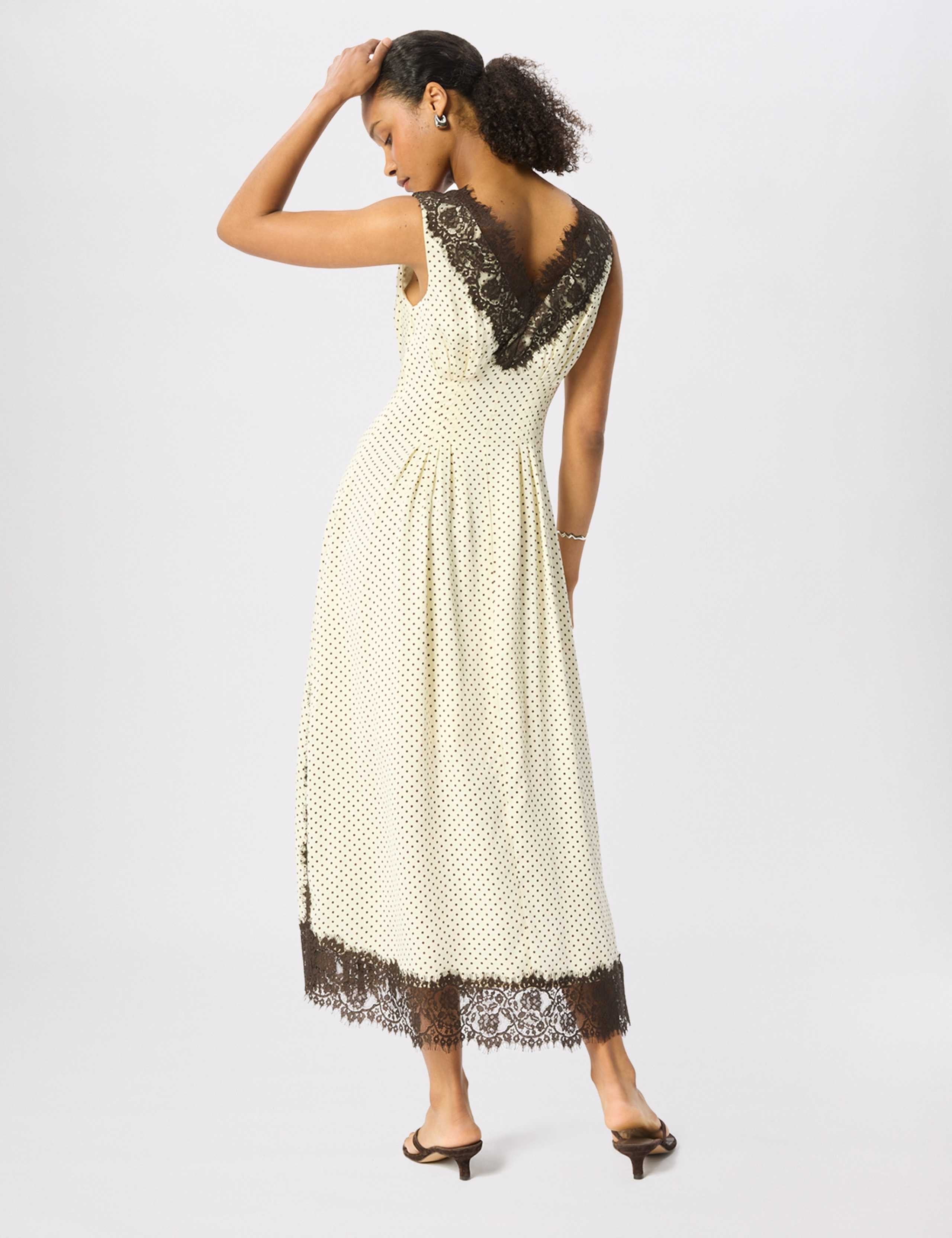 Spot Print Lace V-Neck Midi Slip Dress 8 of 10